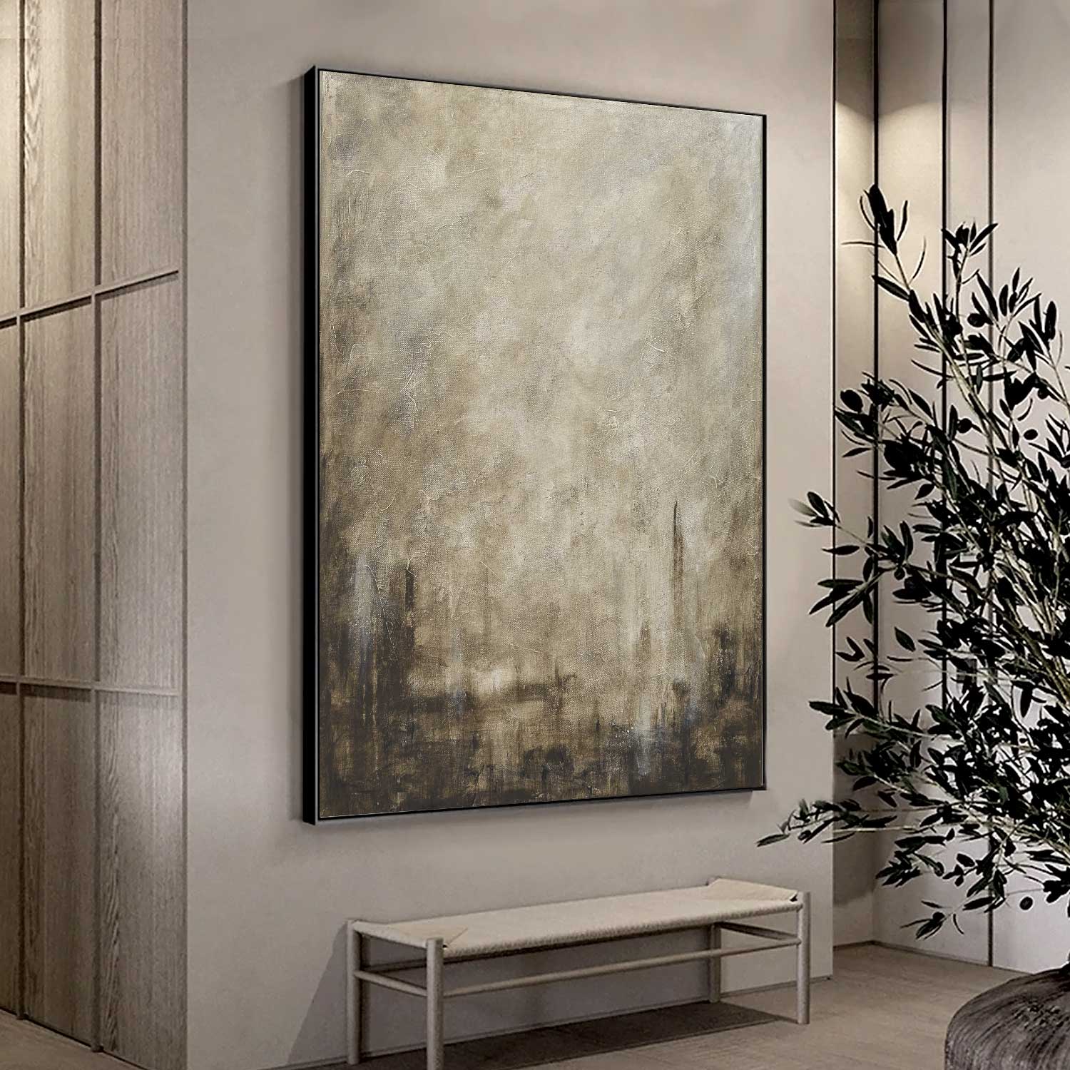 Vertical Earth Tones Painting Textured Wabi Sabi Brown Beige Art