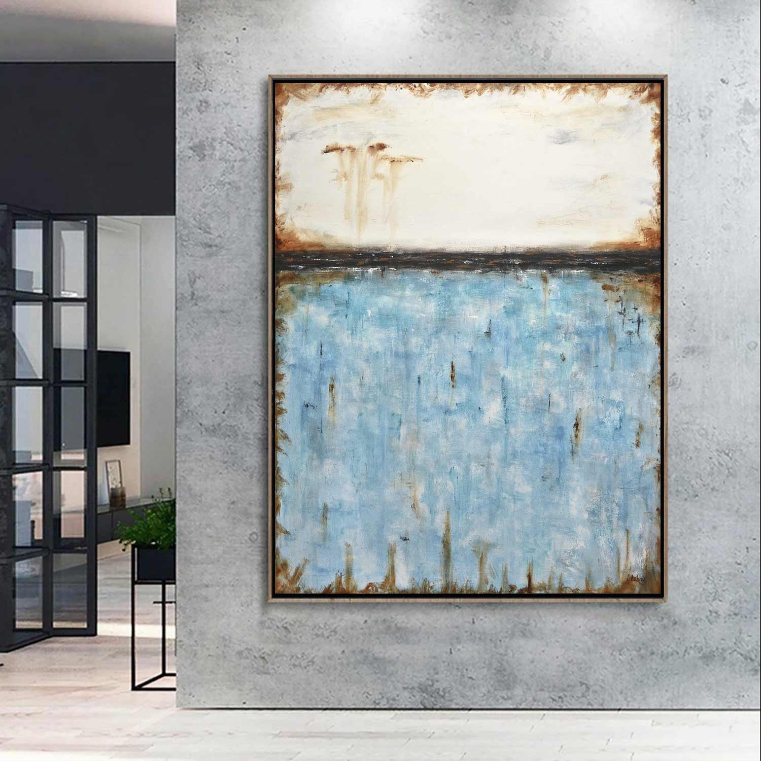 vertical abstract painting turquoise