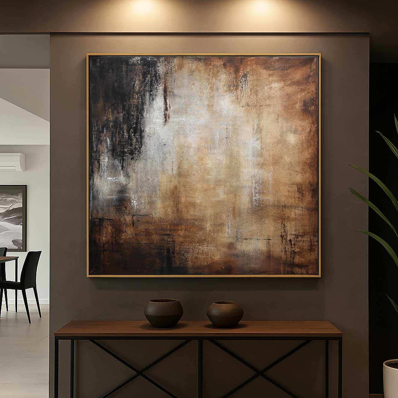 Square Brown Oversized Brown Beige Abstract Painting Wabi Sabi