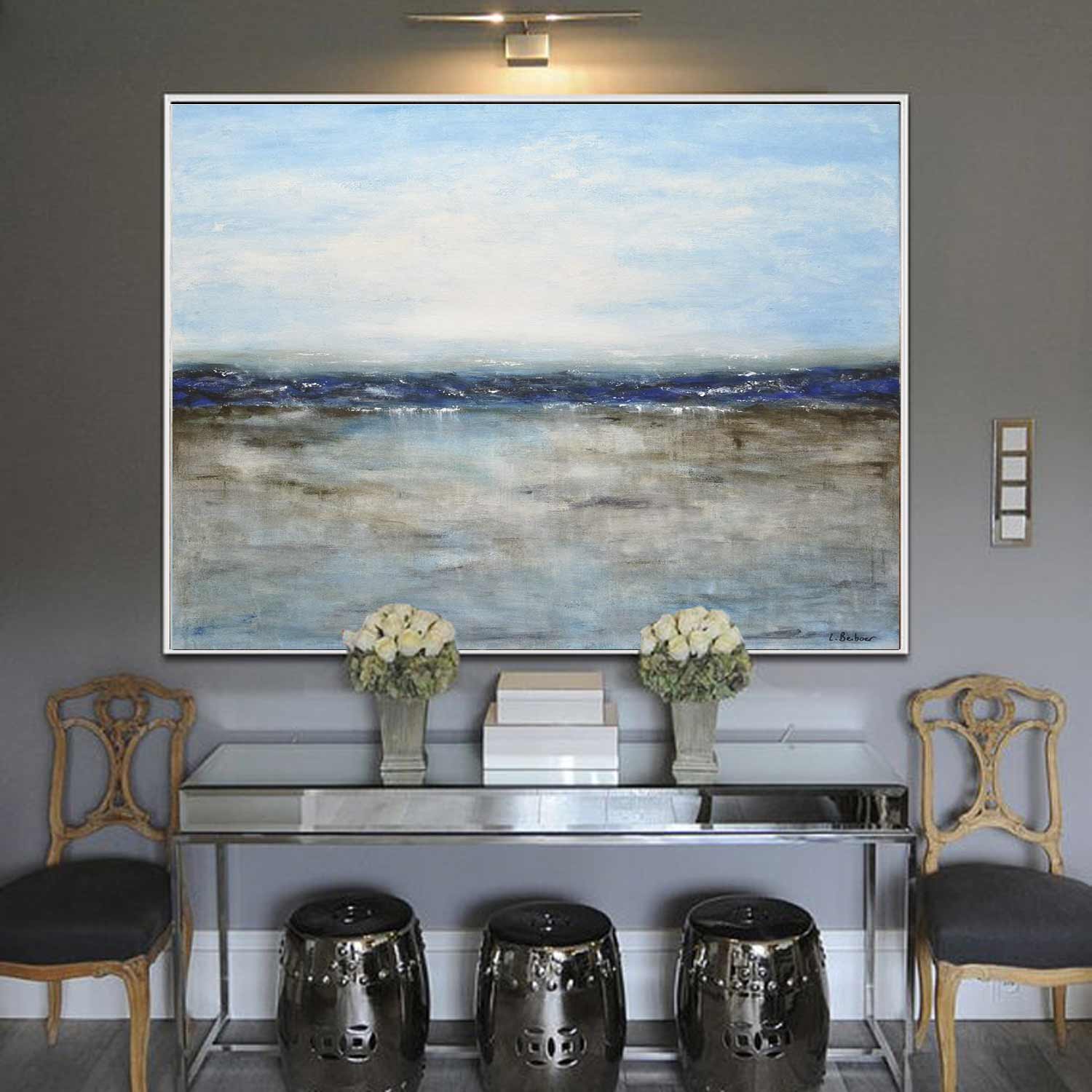 Blue Brown Landscape Seascape Painting On Canvas
