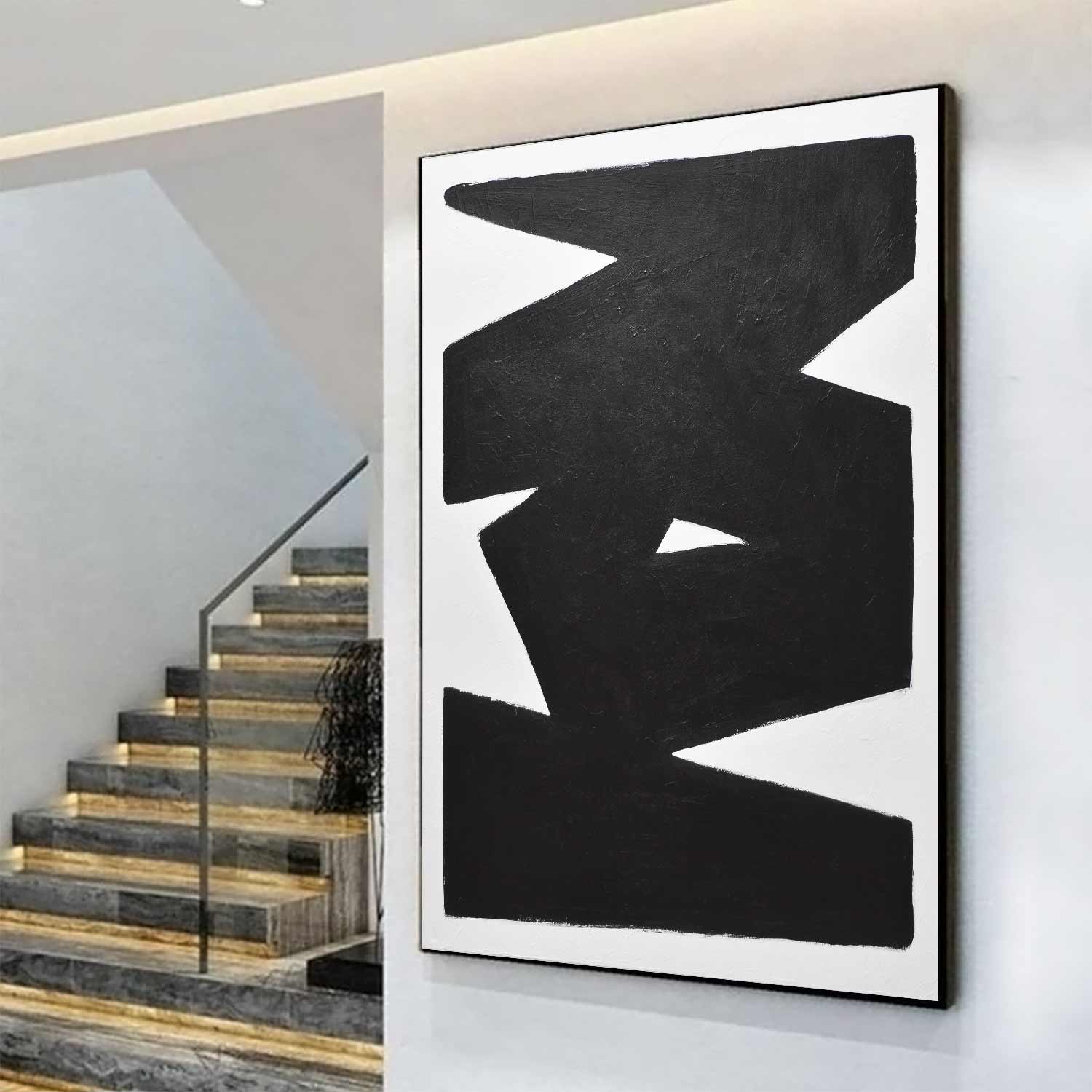 vertical abstract black and white painting
