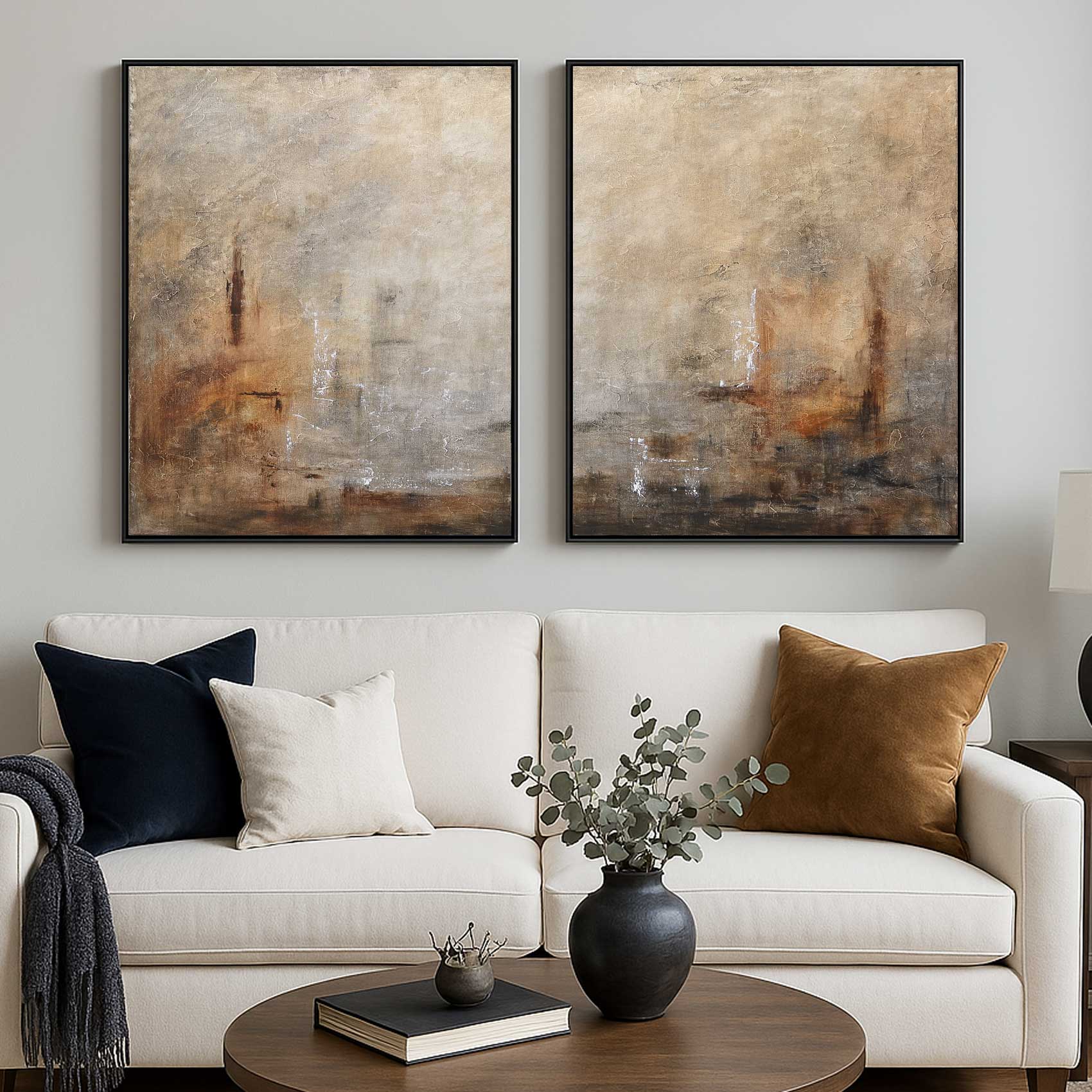 Diptych Art For Large Walls Wabi Sabi Abstracts Set Of 2 Paintings