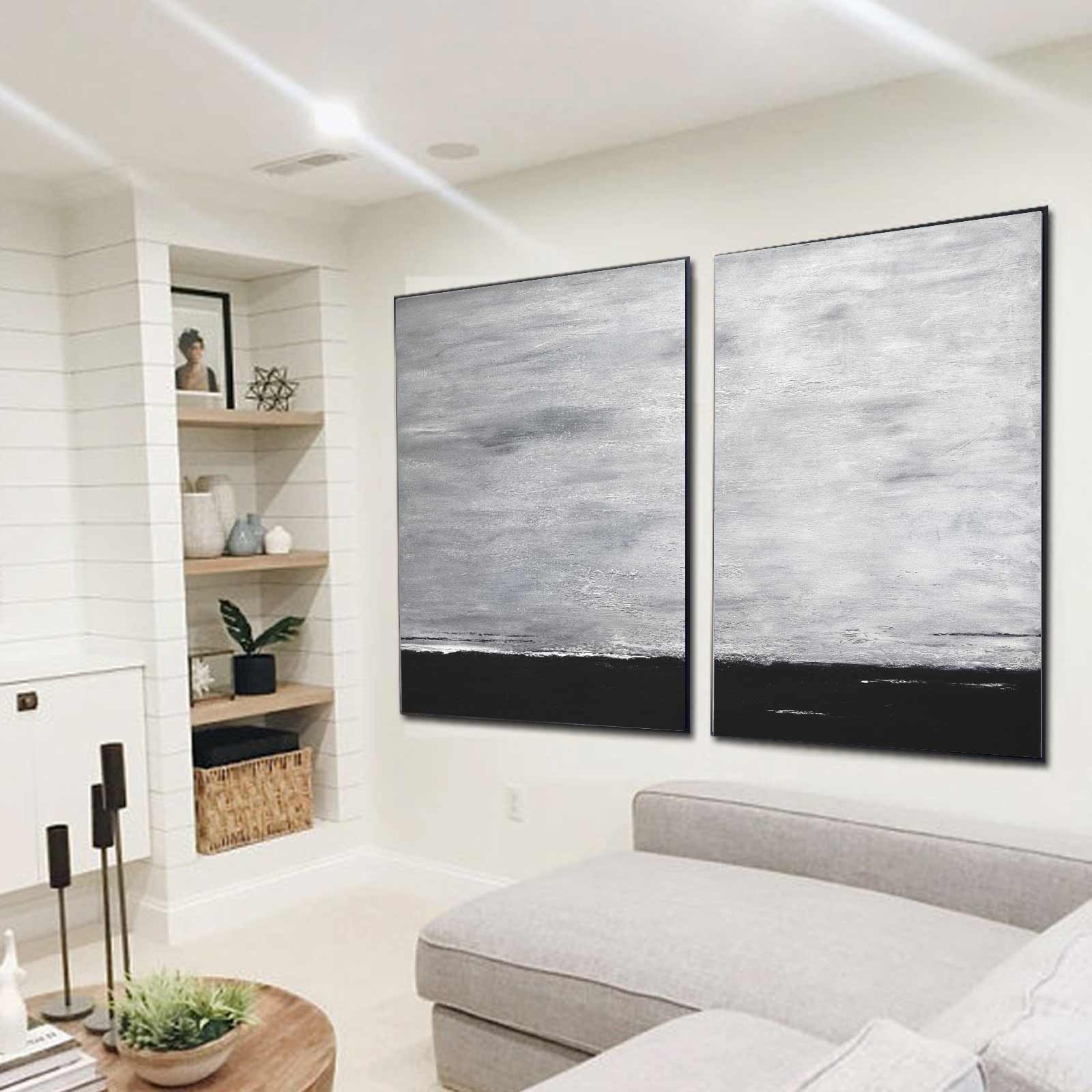 Double Piece Modern Paintings Black White 