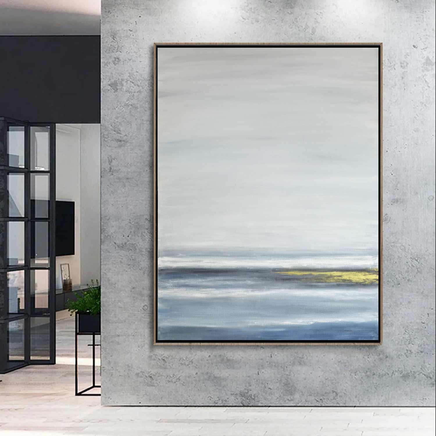 XL Canvas Art Seaside Vertical Clean Painting Gold Gray Scenic