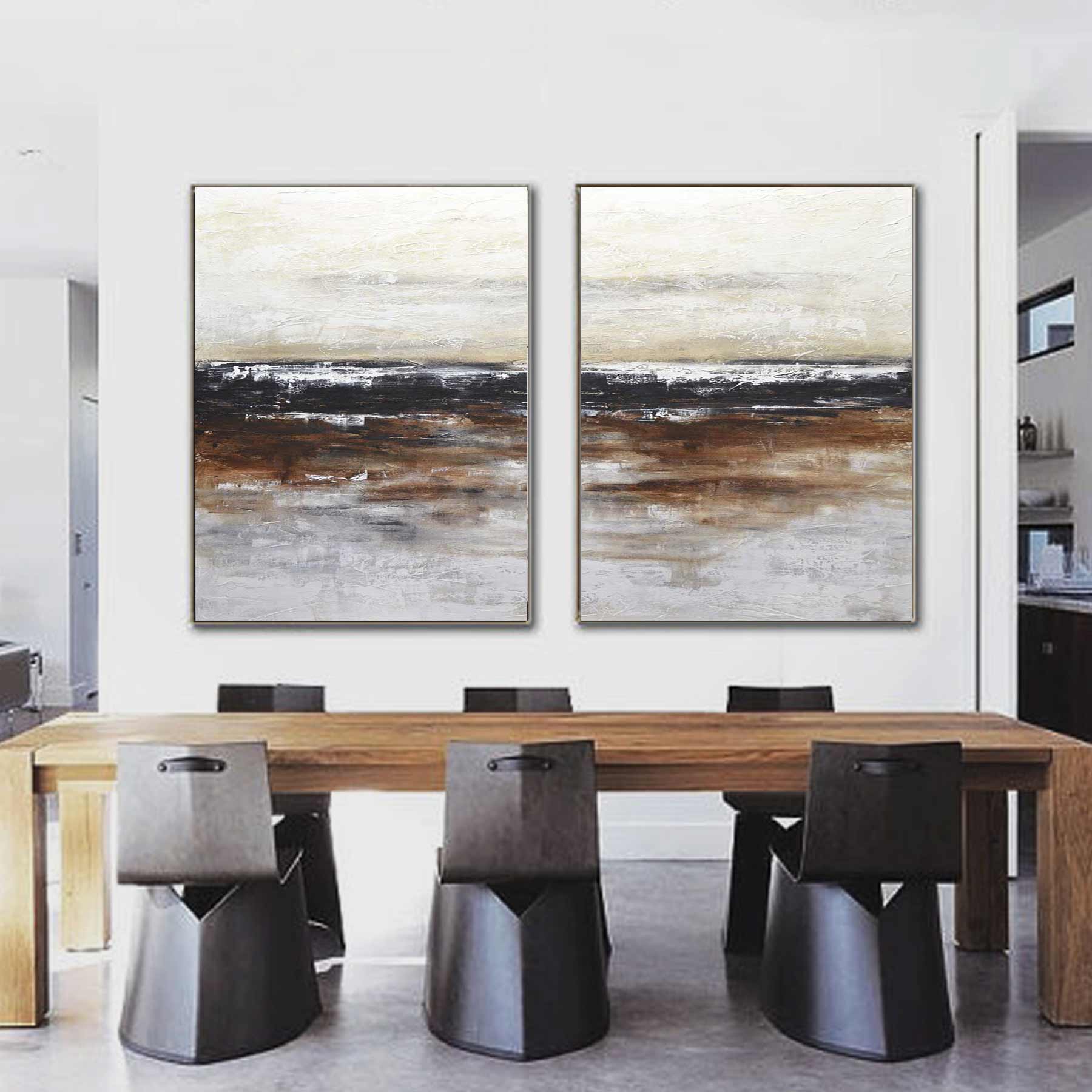 Textured Set Of Two Abstract Contemporary Paintings 