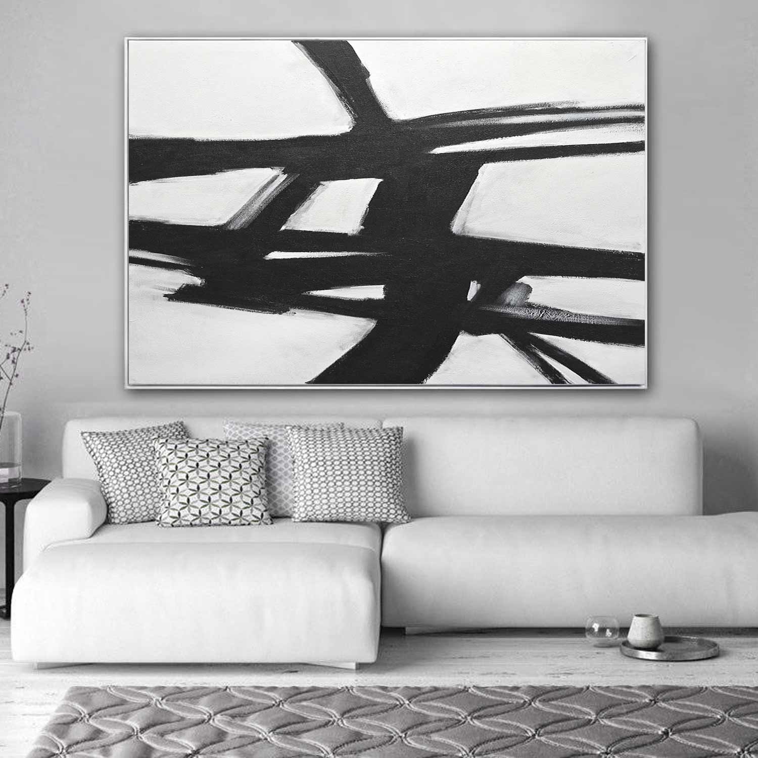 black and white painting mid century