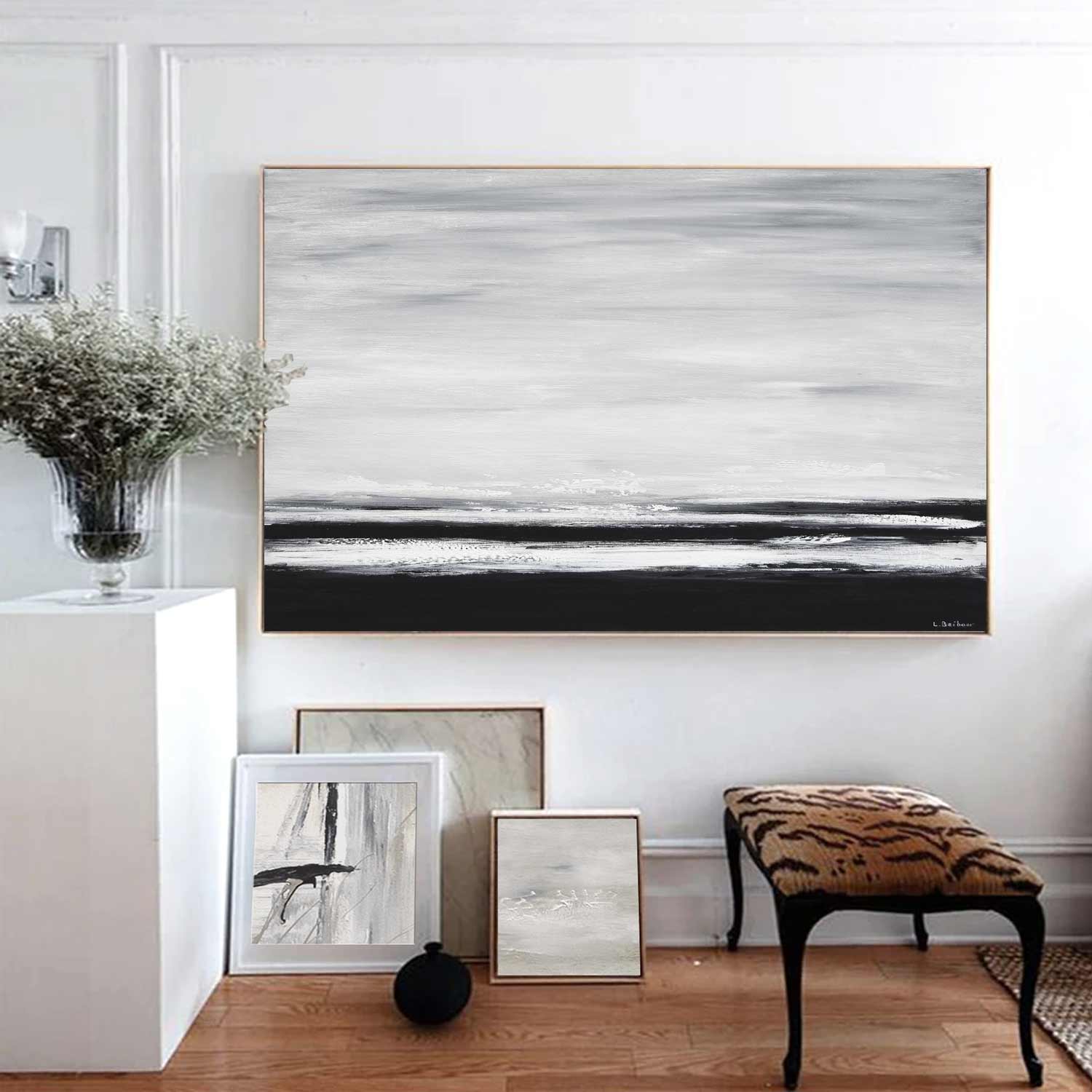 black and white painting wall art