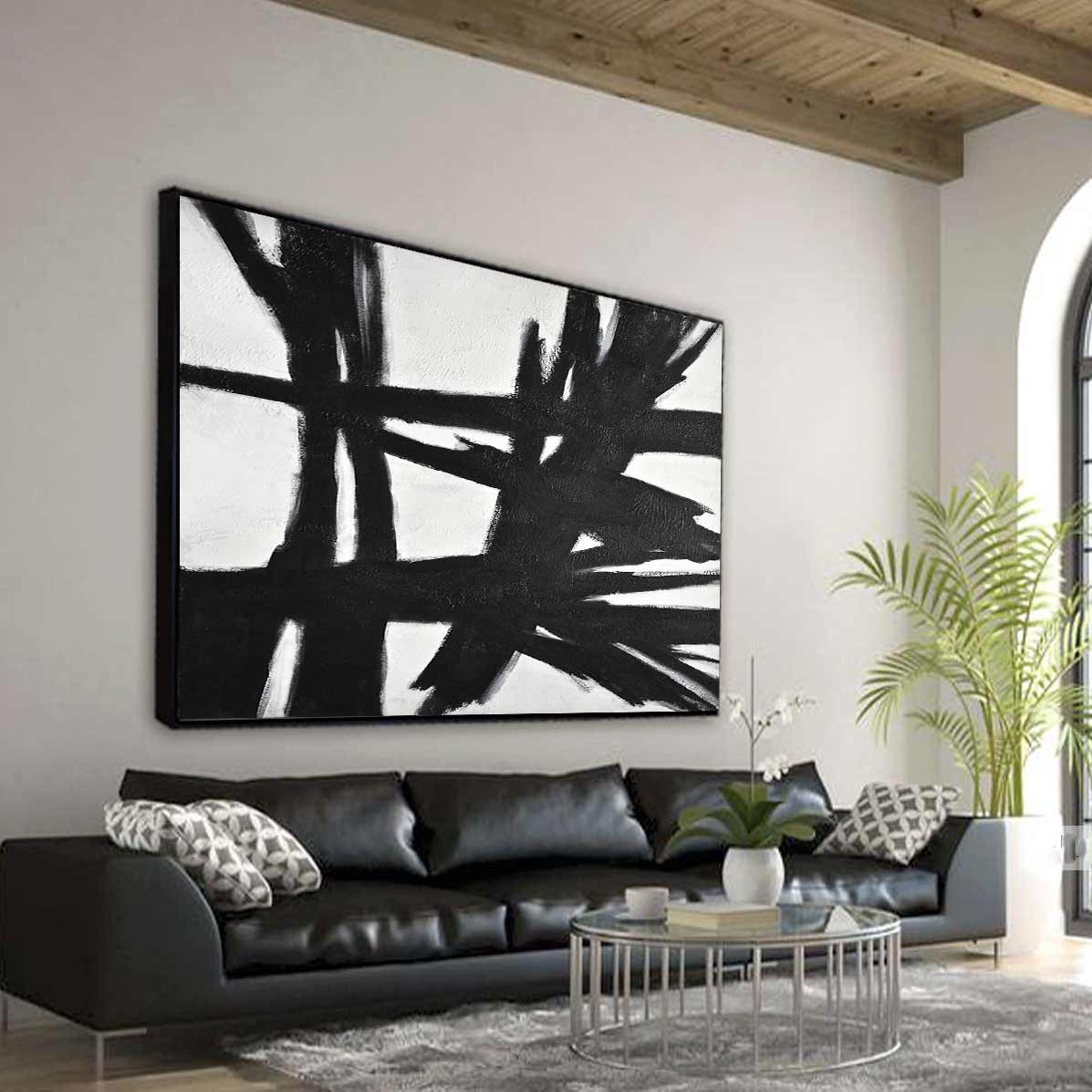 Black and White Modernism Abstract Expressionist Painting "Reaching Out"