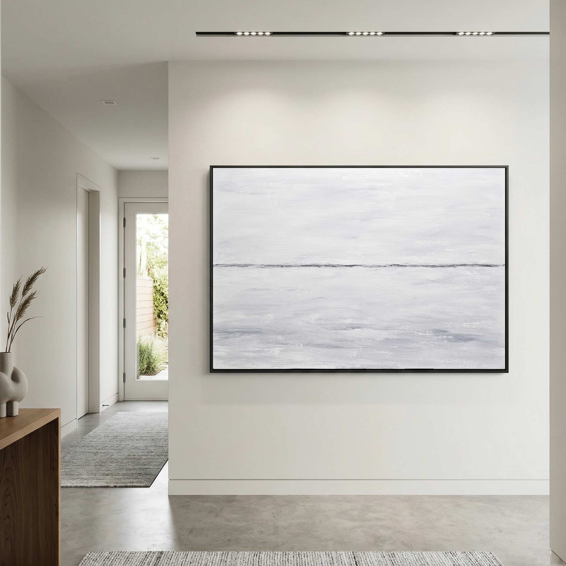 hallway art Hand Painted Original Clean Minimal Gray White Wall Art On Canvas 