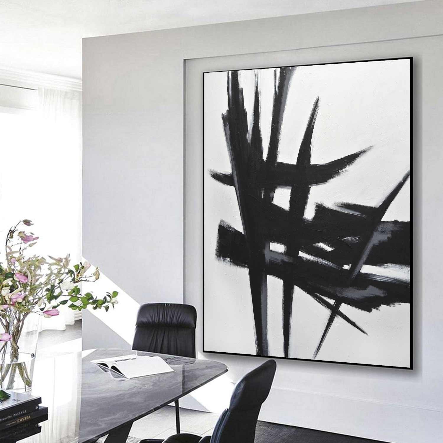 Expressive Painting Black And White Art Vertical Canvas home office