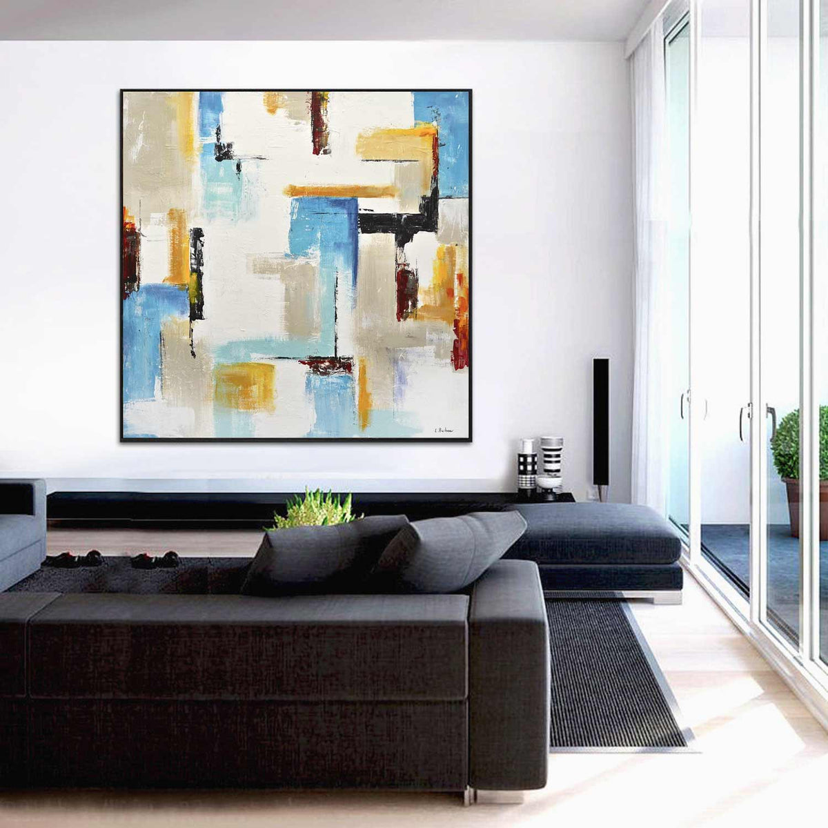 Expressionist Abstract Colorful Painting Interior Design Geometric Art for living room