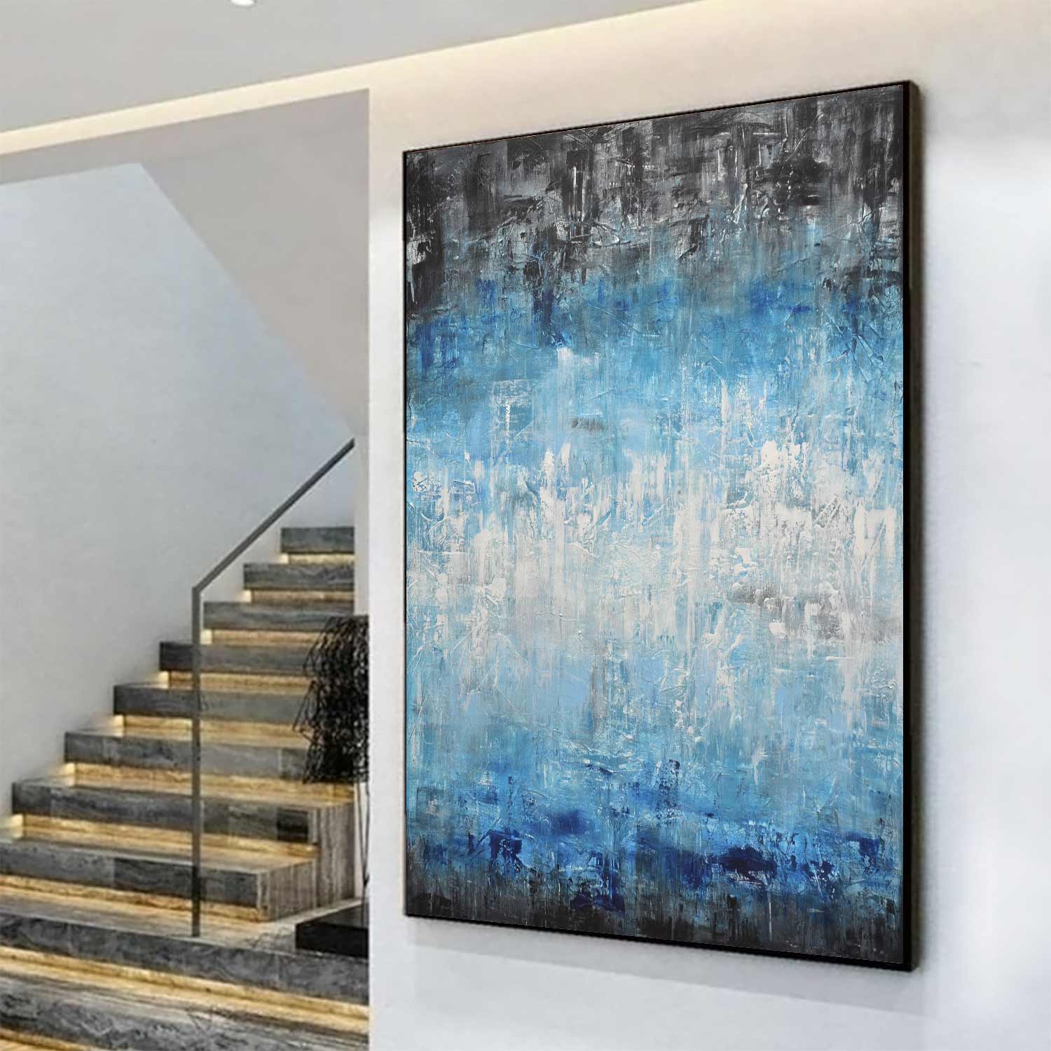 blue large abstract original artwork vertical