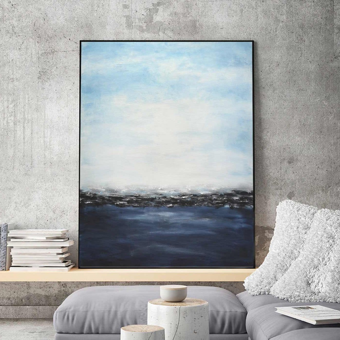 blue painting on canvas sleek modern design vertical