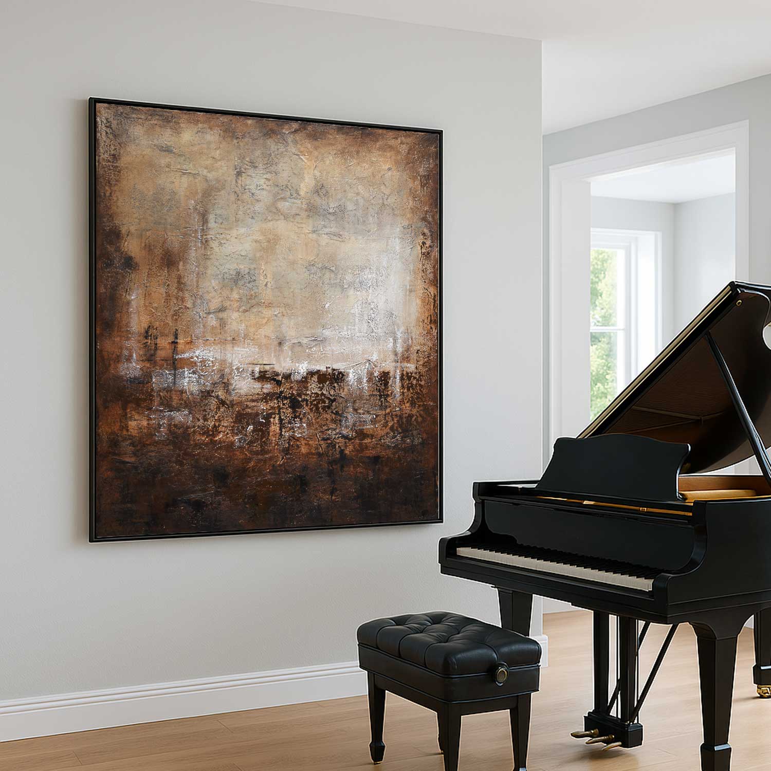 Abstract Painting Deep Brown Wabi Sabi Art For Living Room Textured