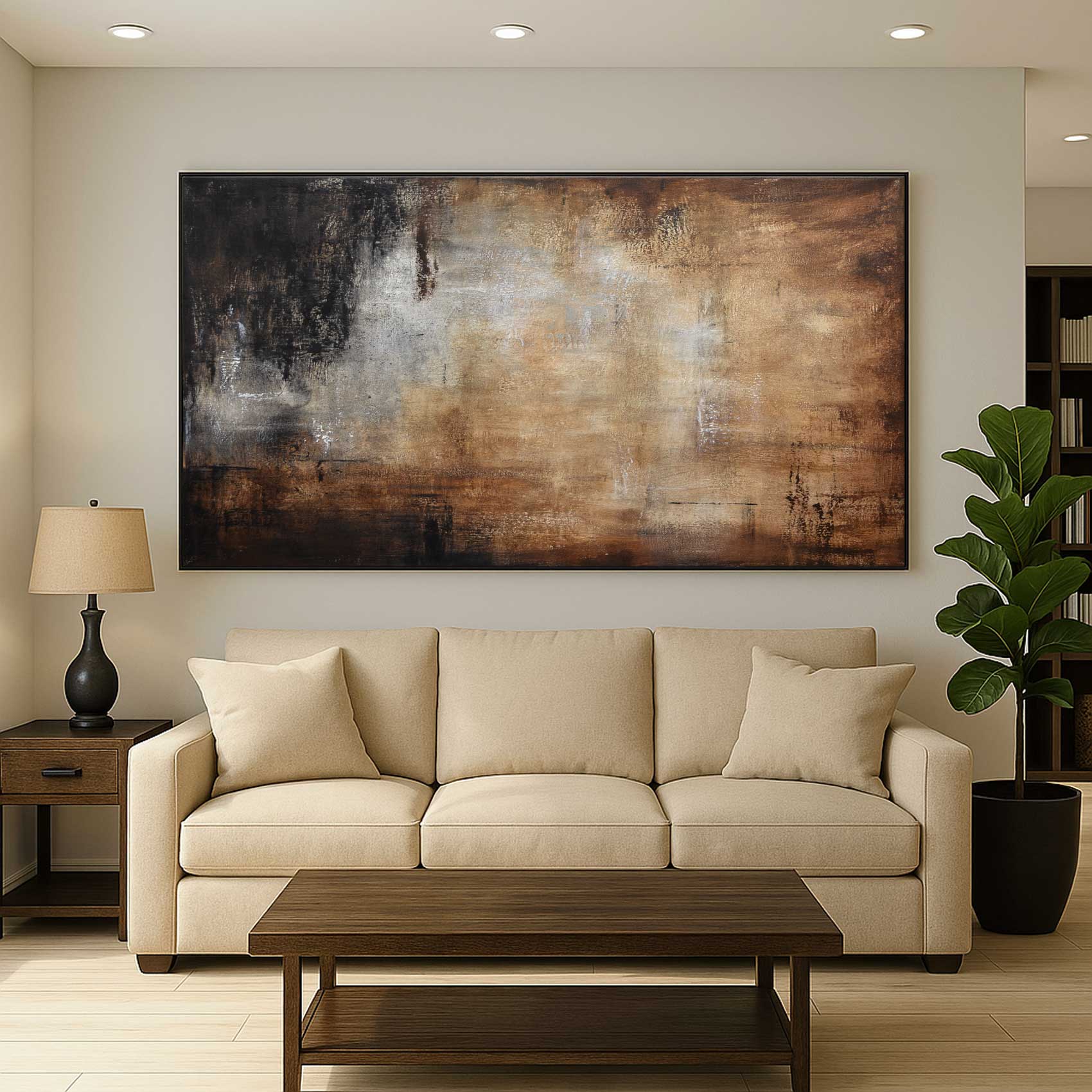 Warm Brown Painting living Room Decor Peaceful Abstract Art