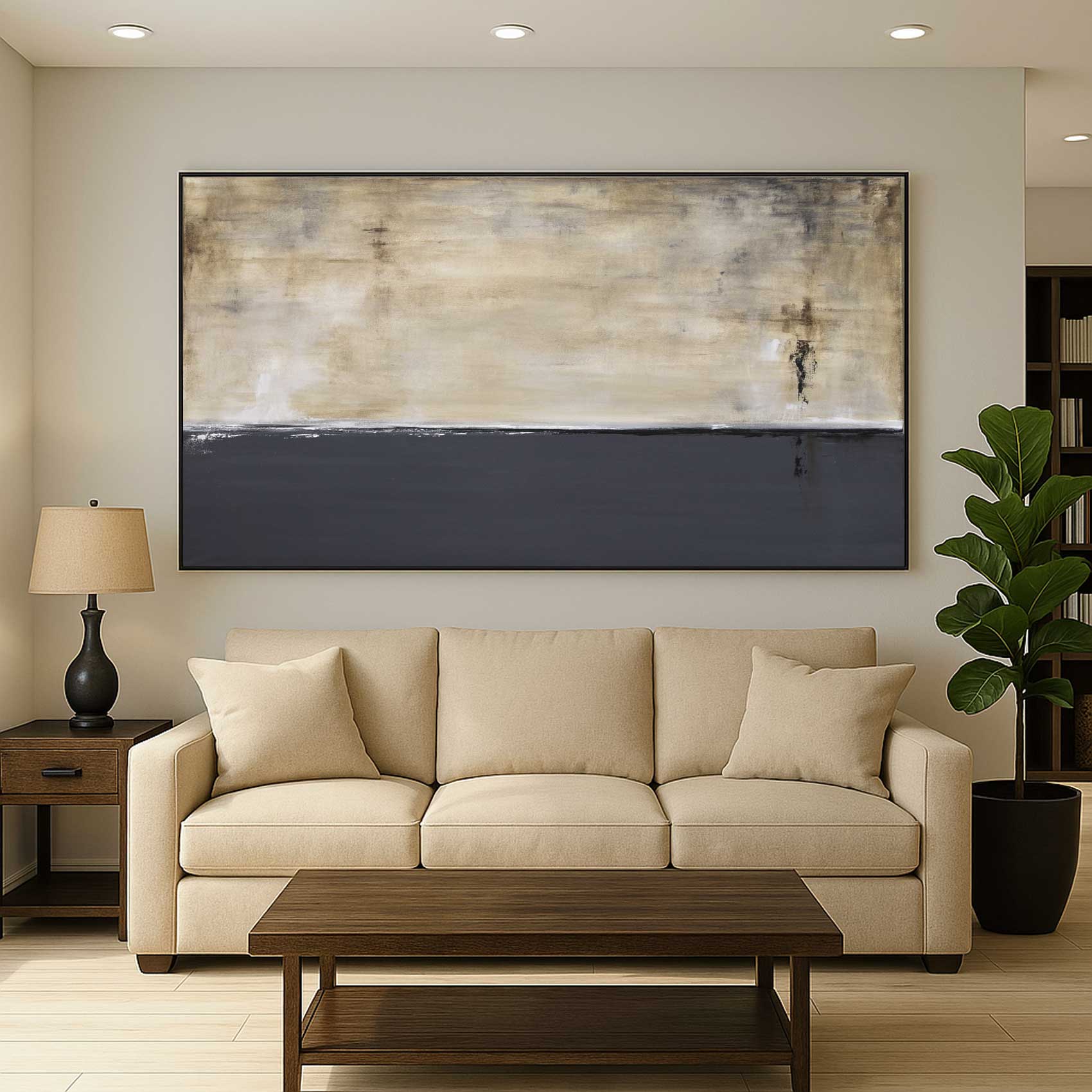 Minimal Gray Brown Art On Canvas Above Couch Modern Abstract