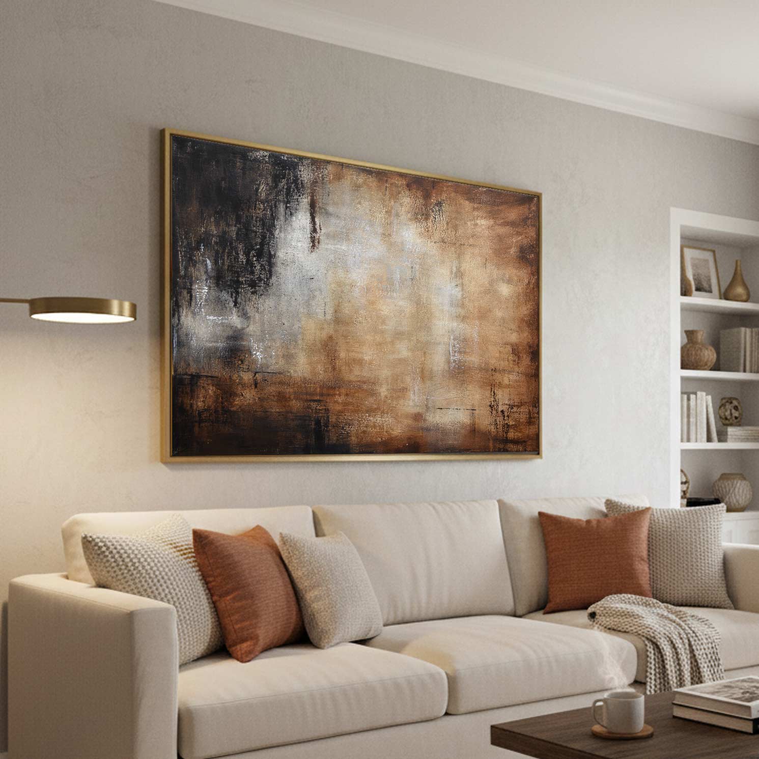 art above couch Warm Brown Painting Room Decor Peaceful Abstract Art