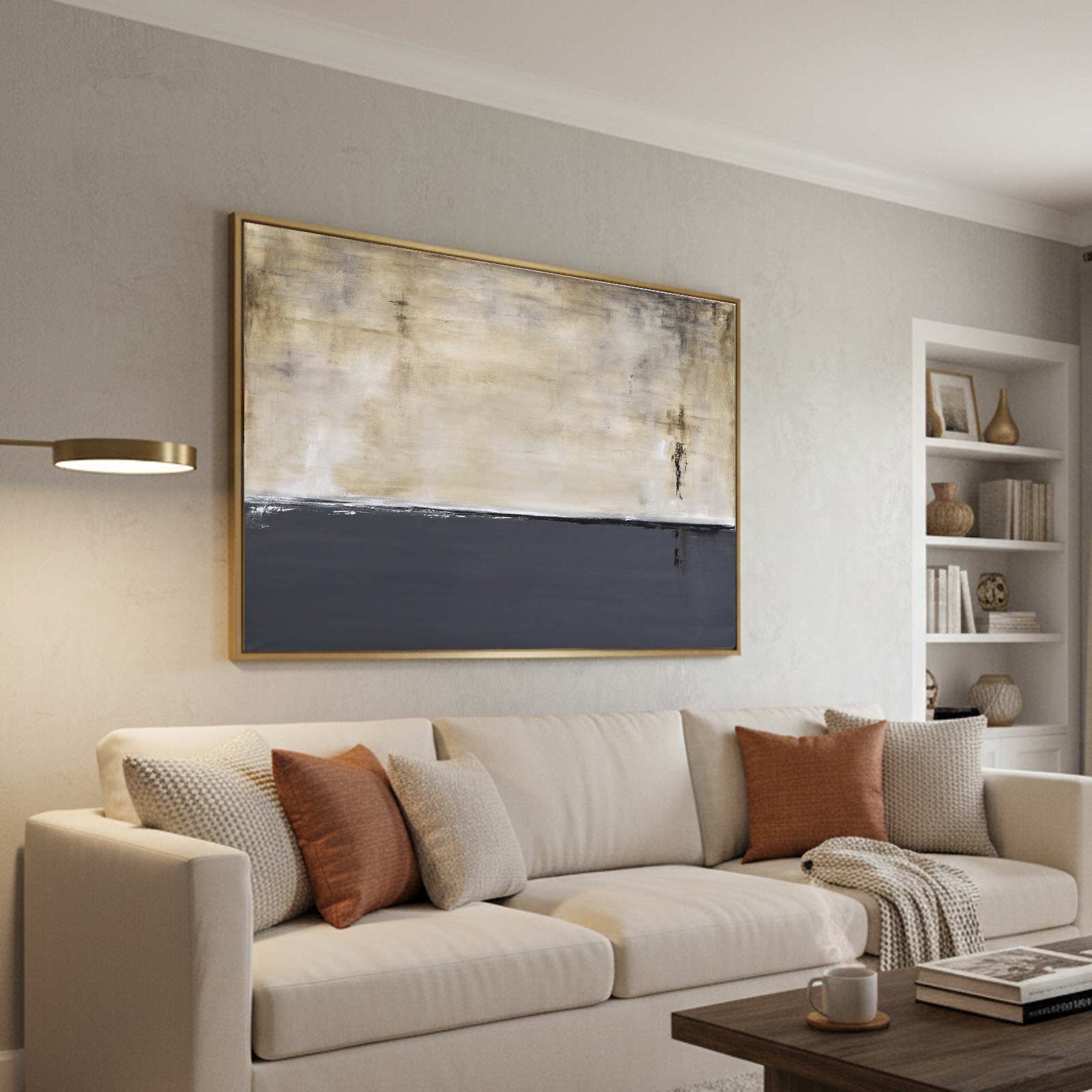 Minimal Gray Brown Art On Canvas Above Couch Modern Abstract