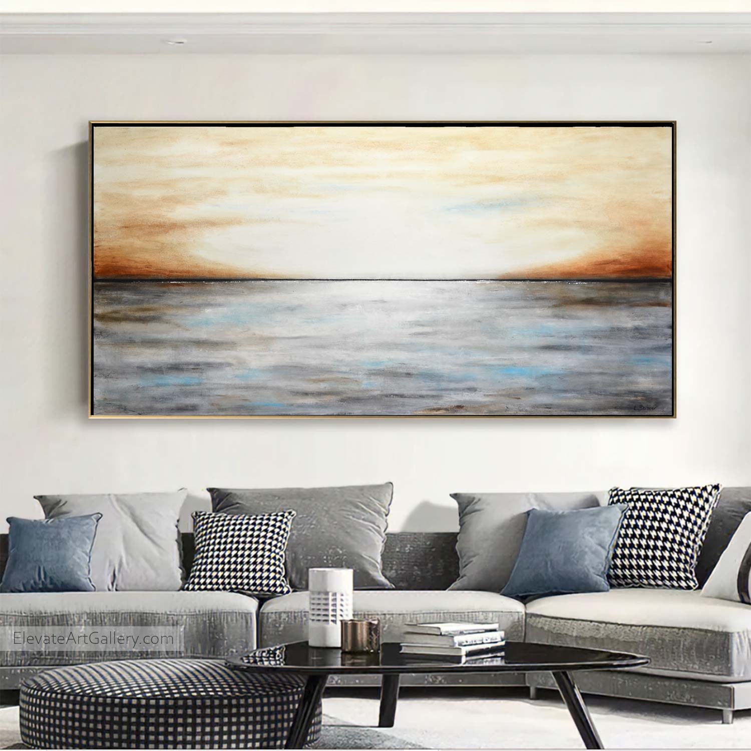 Landscape Painting Brown Horizon Line Wall Decor On Canvas above couch
