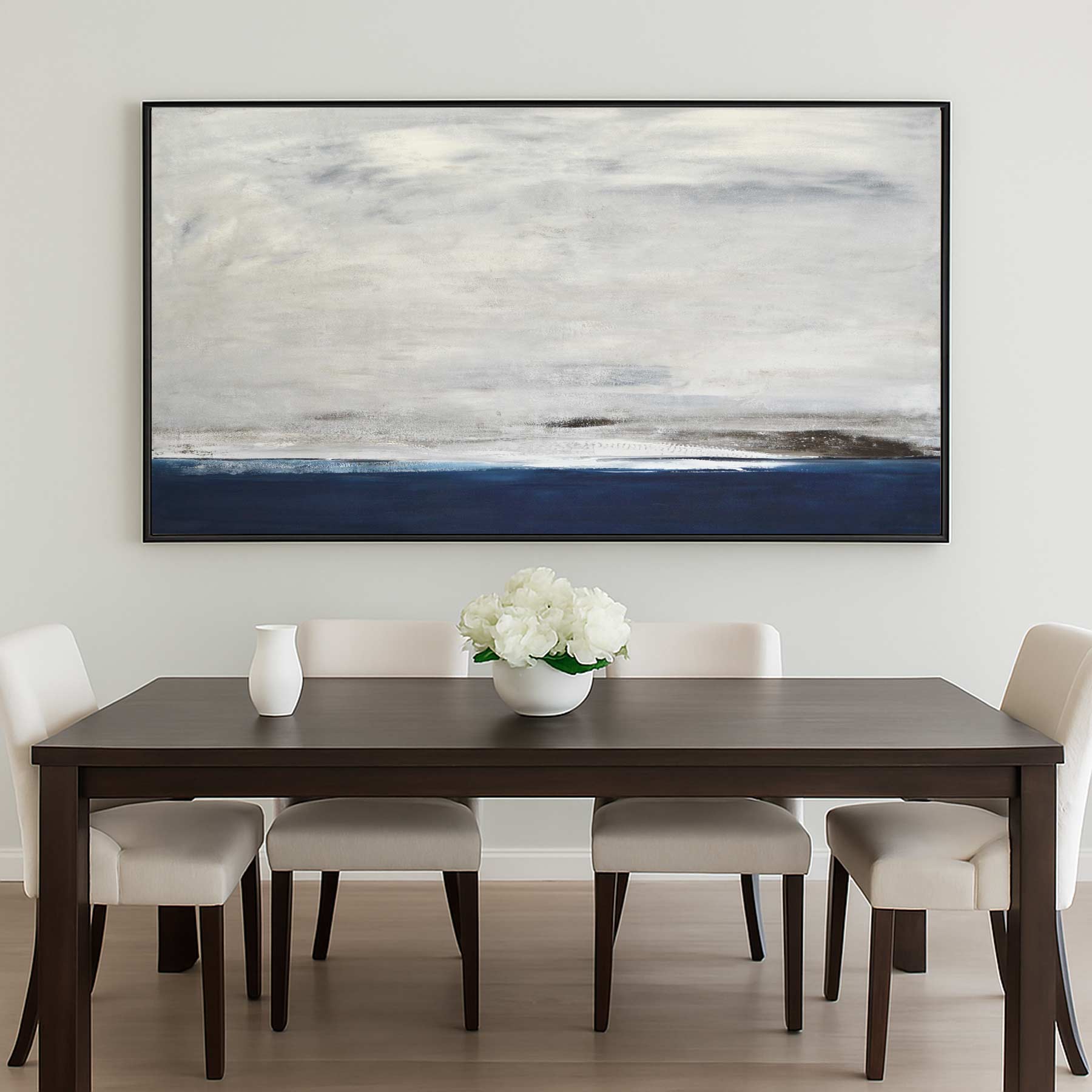 diner table Seascape Scene Large Painting Blue Gray Long Artwork