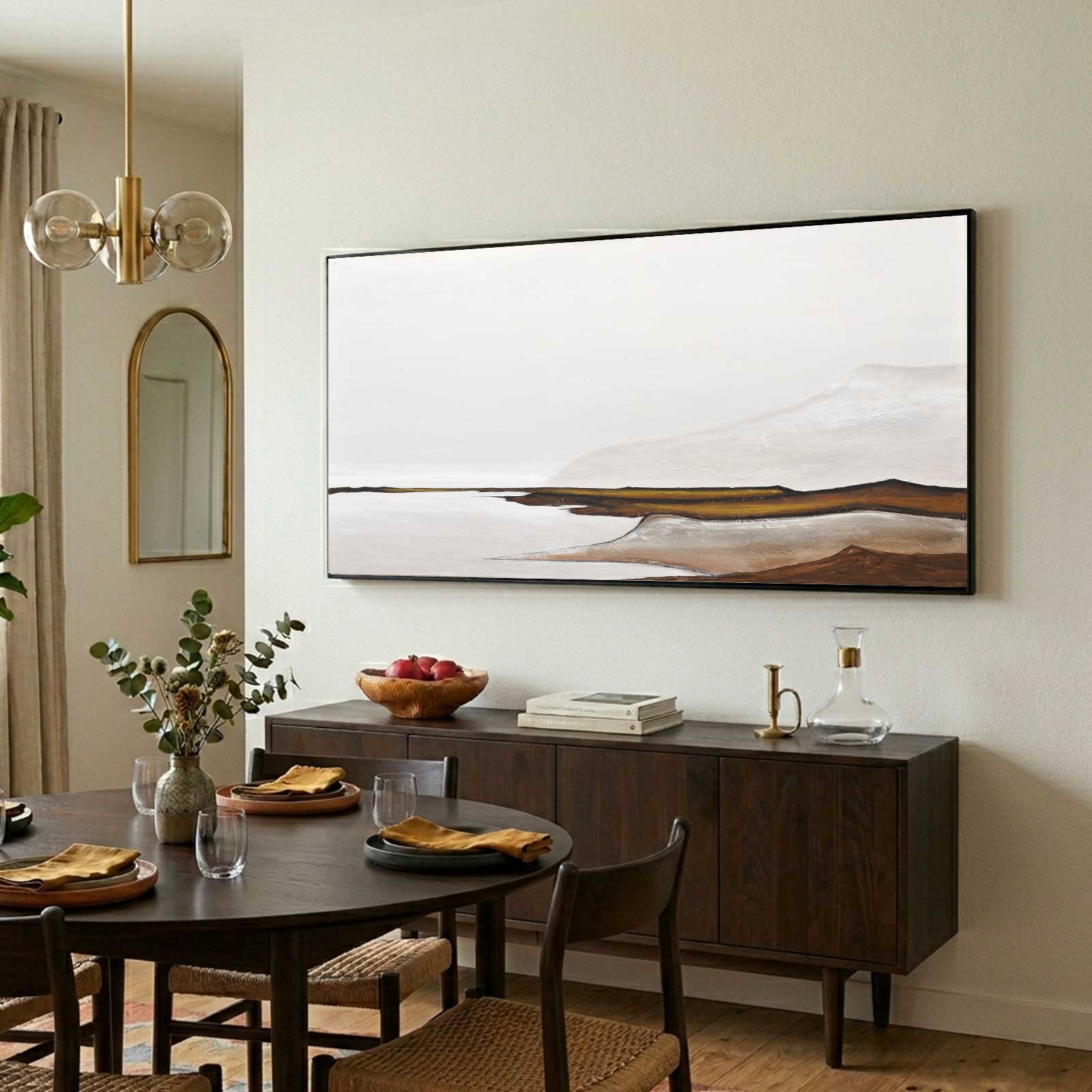 large original mountain painting on wall