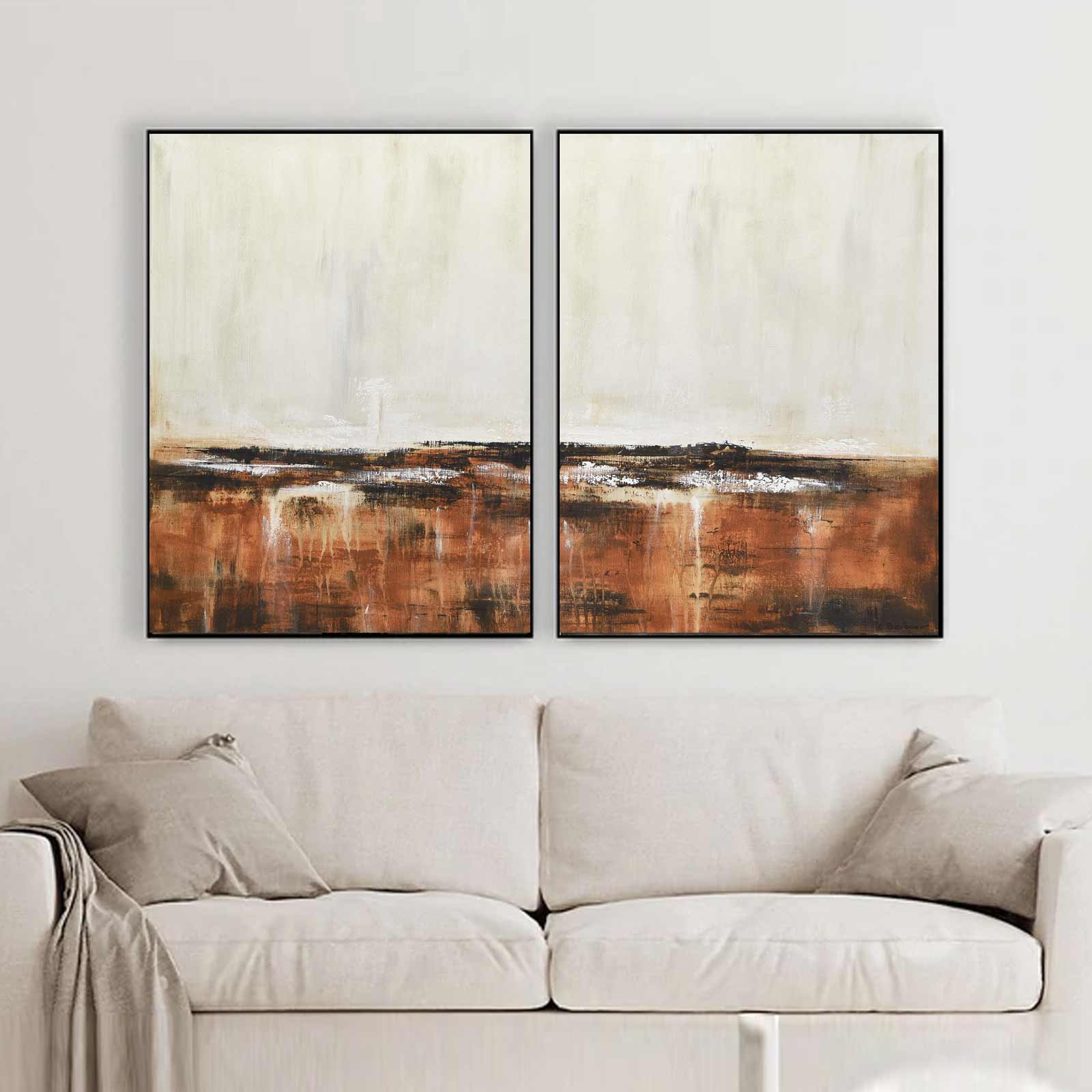 Contemporary Painting Hand Painted diptych Beige Brown