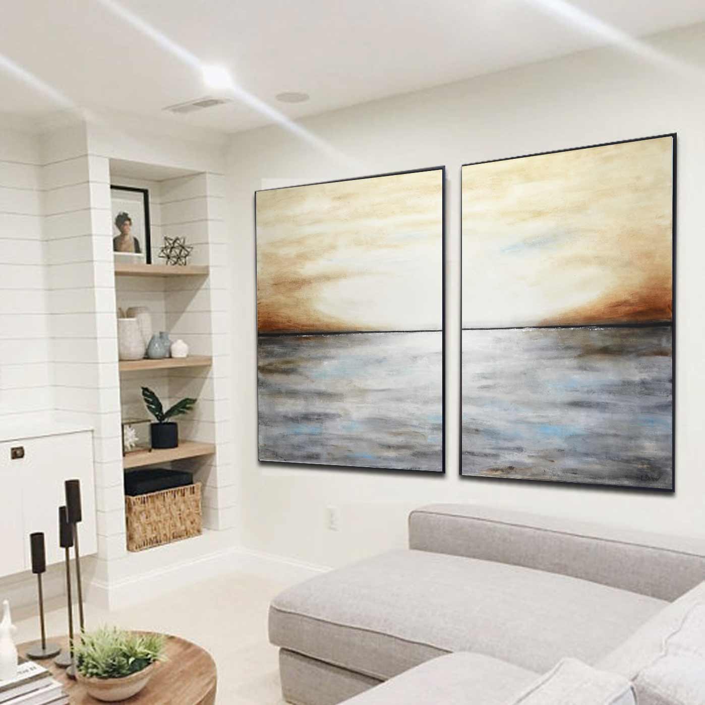 Seashore Abstract Pair Of Paintings Dining Room diptych