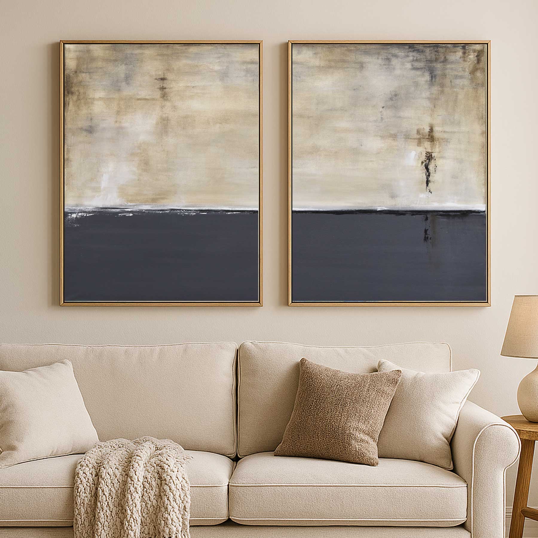 Diptych Wall Art Contemporary Design Paintings Beige Gray