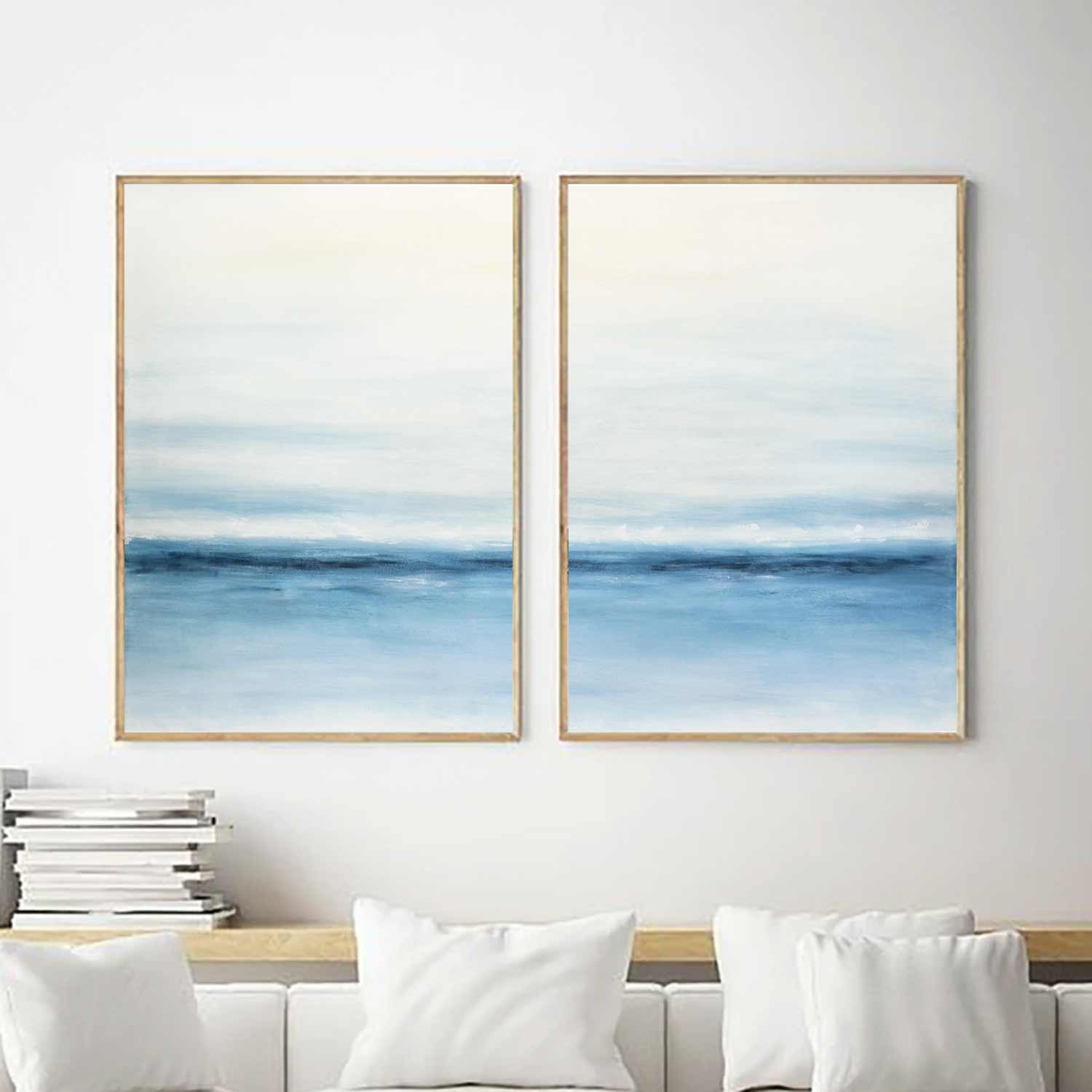 set of 2 large abstract diptych painting