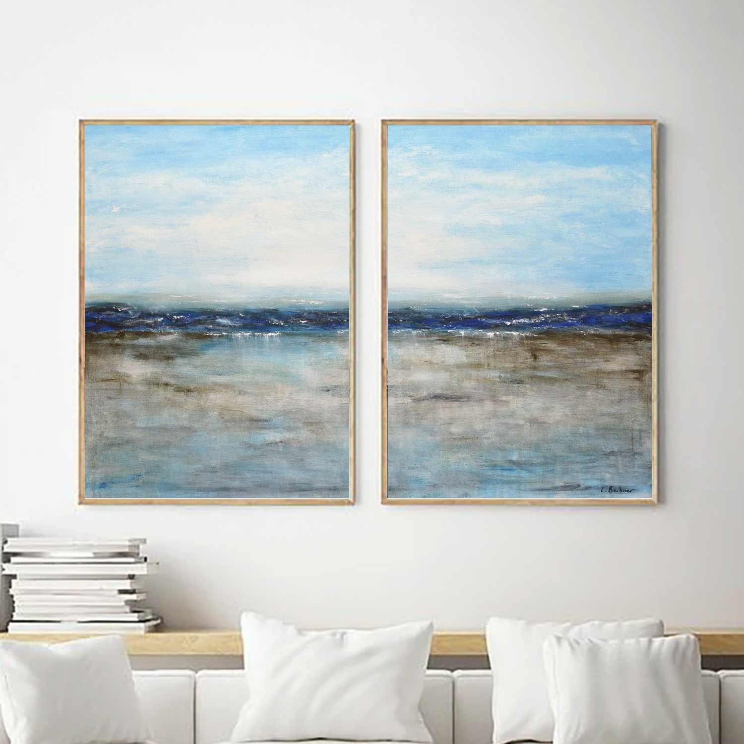 diptych Blue Abstract Seascape On Canvas Coastal 