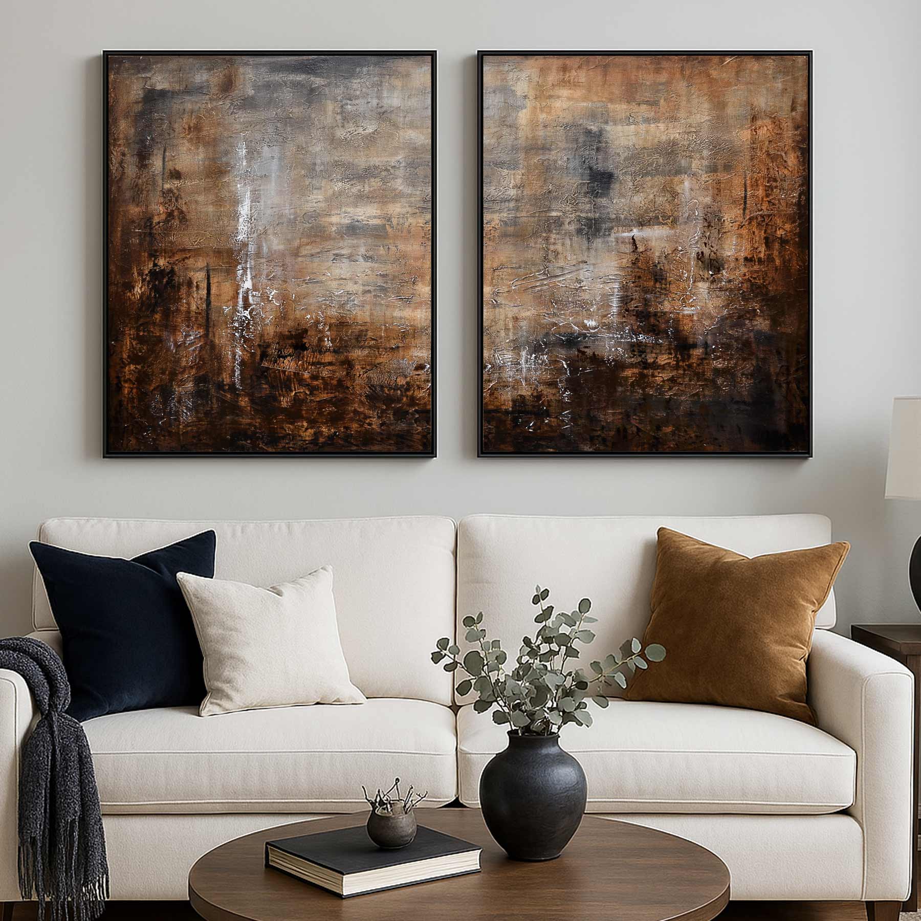 Earth Tones Set Of 2 Panels Original Paintings Brown Art living room