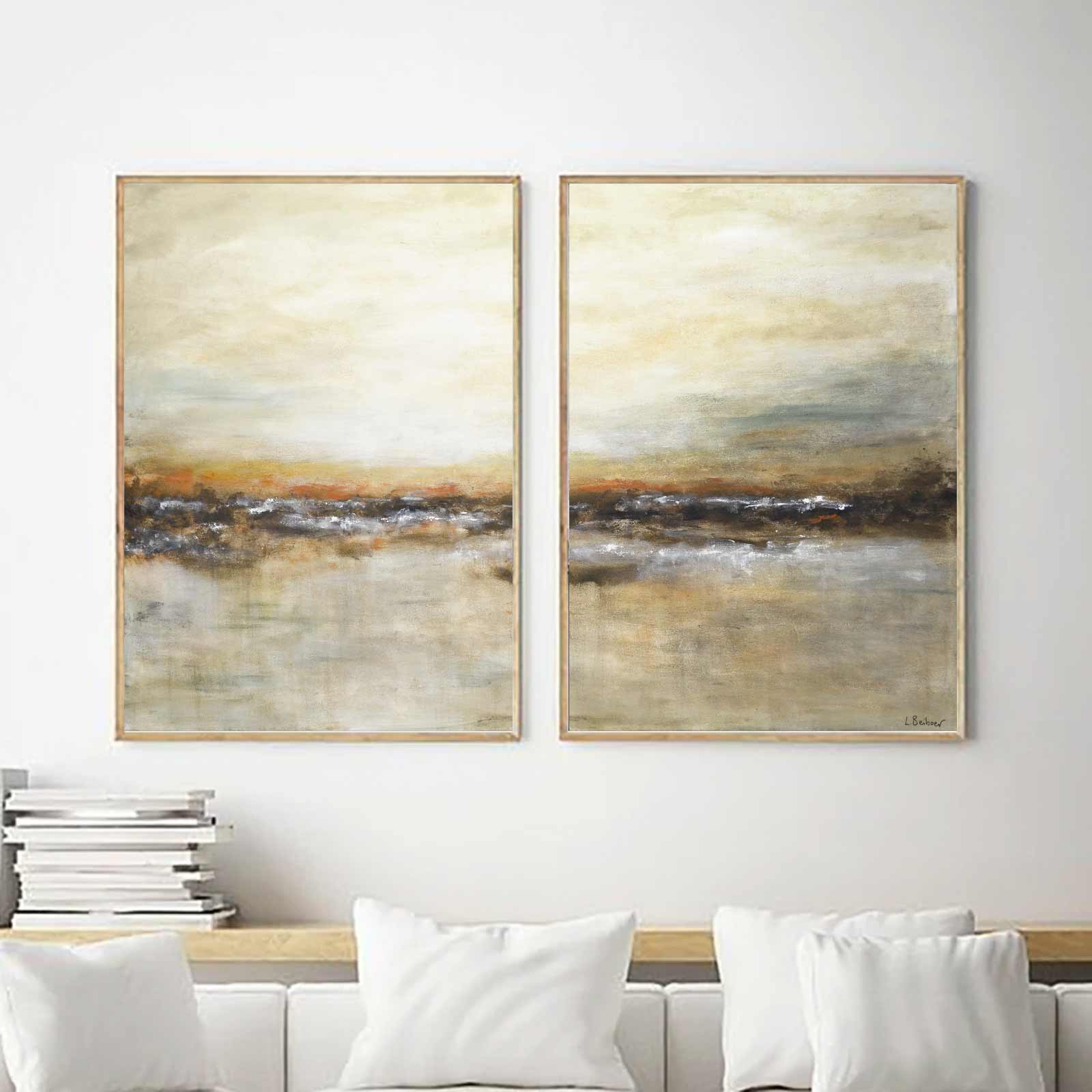 Earth Tones Diptych Large Scale Art Living Room on wall