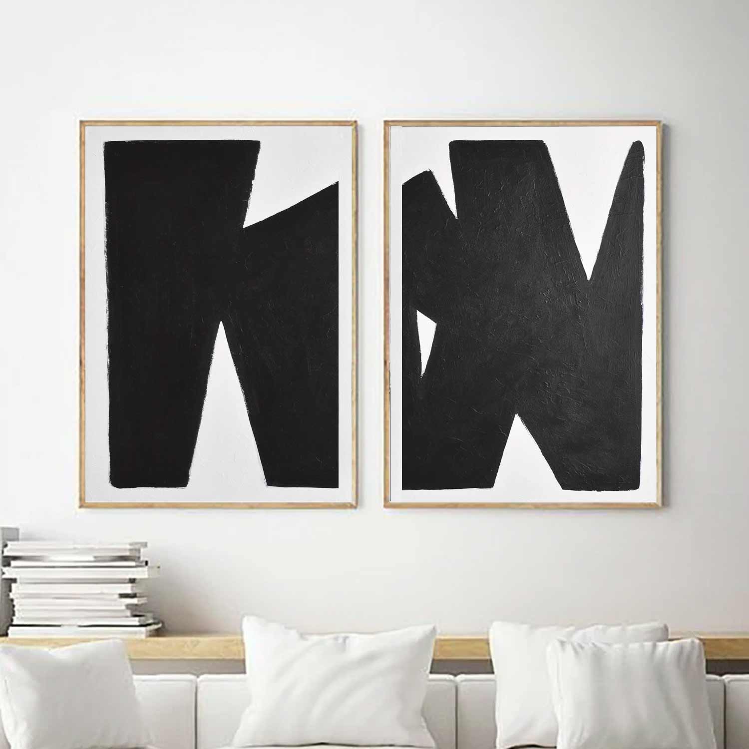 Art For Big Walls Two Panel Paintings Black White Canvas "The Statement"