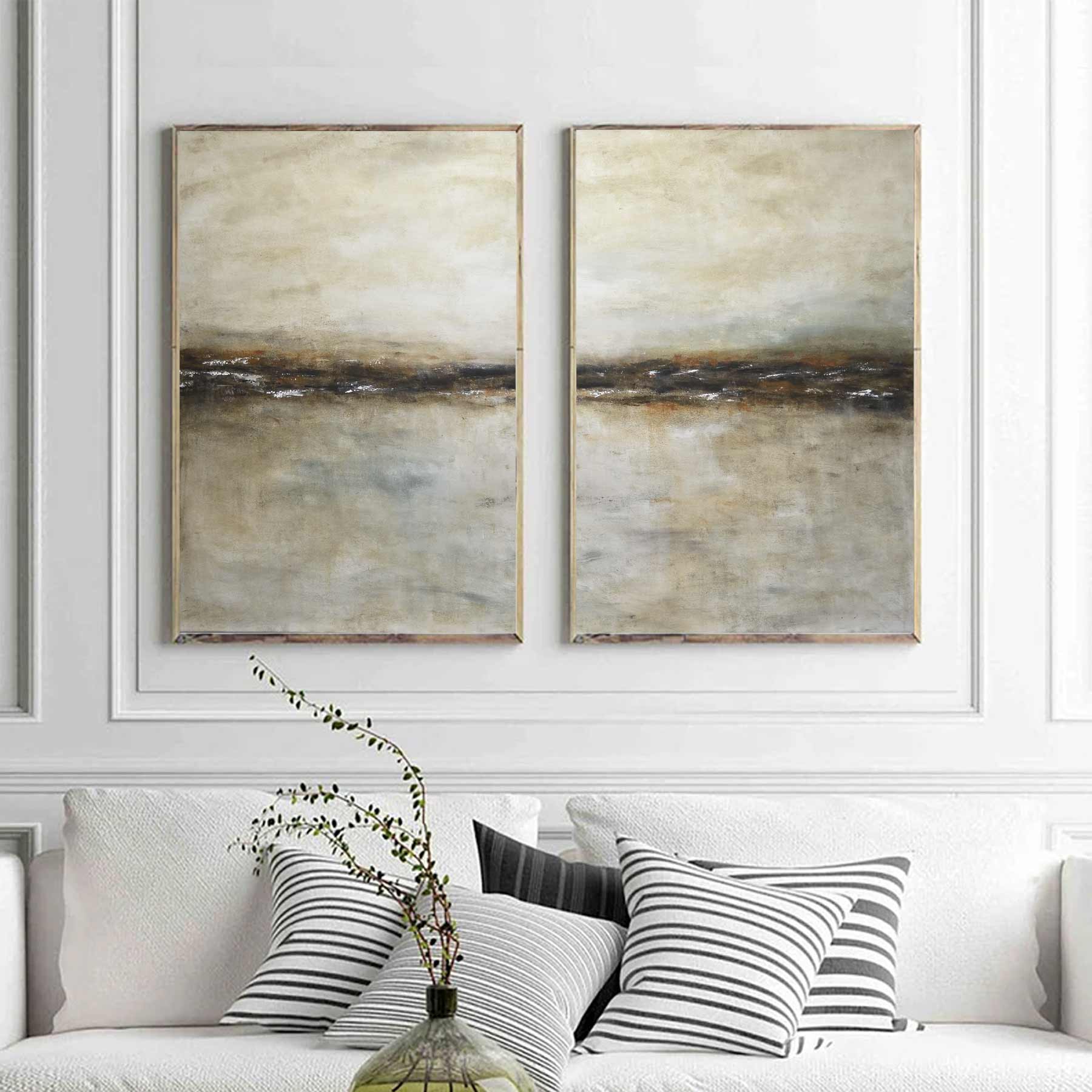 Neutral Tones XXL Landscape Paintings diptych