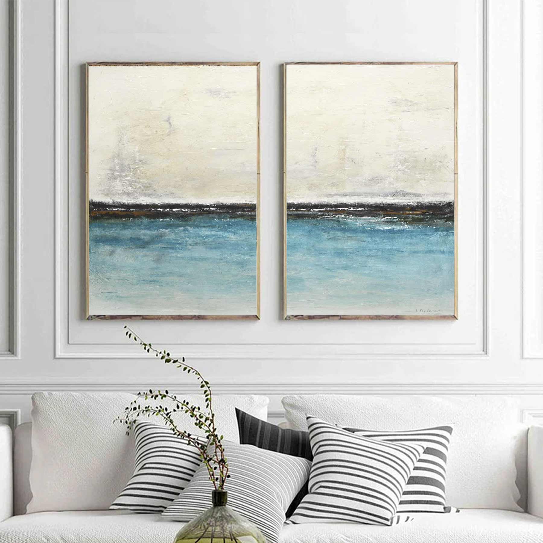 Loft Style Diptych Painting Serene Art Decor Textured Design