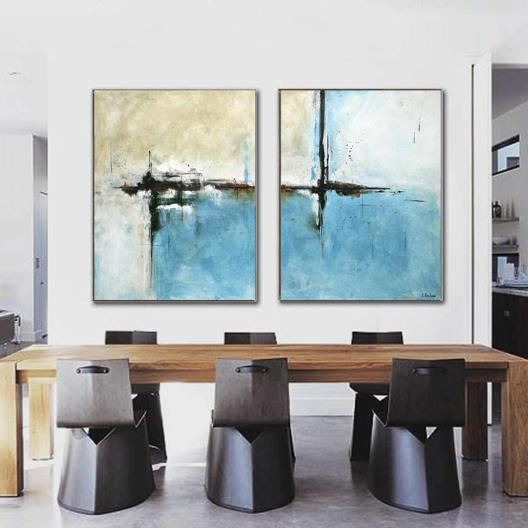 duo Painting Turquoise Vibrant Contemporary Art