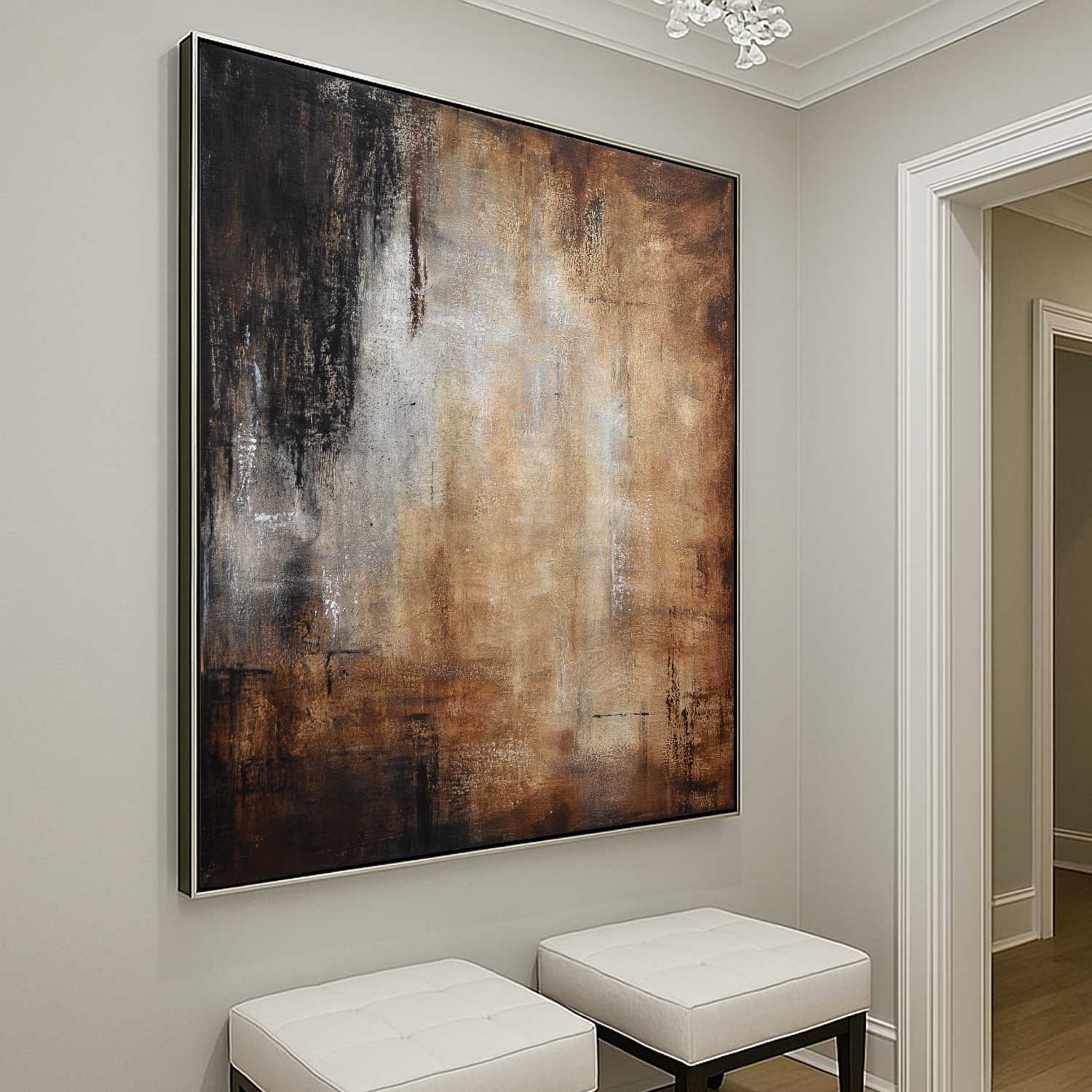 Square Brown Oversized Brown Beige Abstract Painting Wabi Sabi