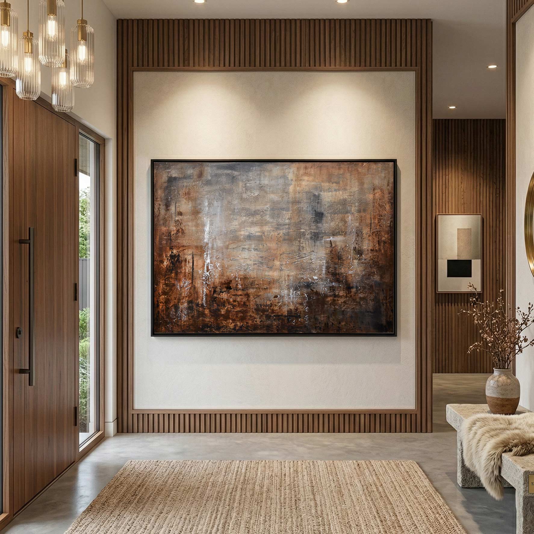 hallway art Contemporary Brown Original Abstract Art Design Above Couch