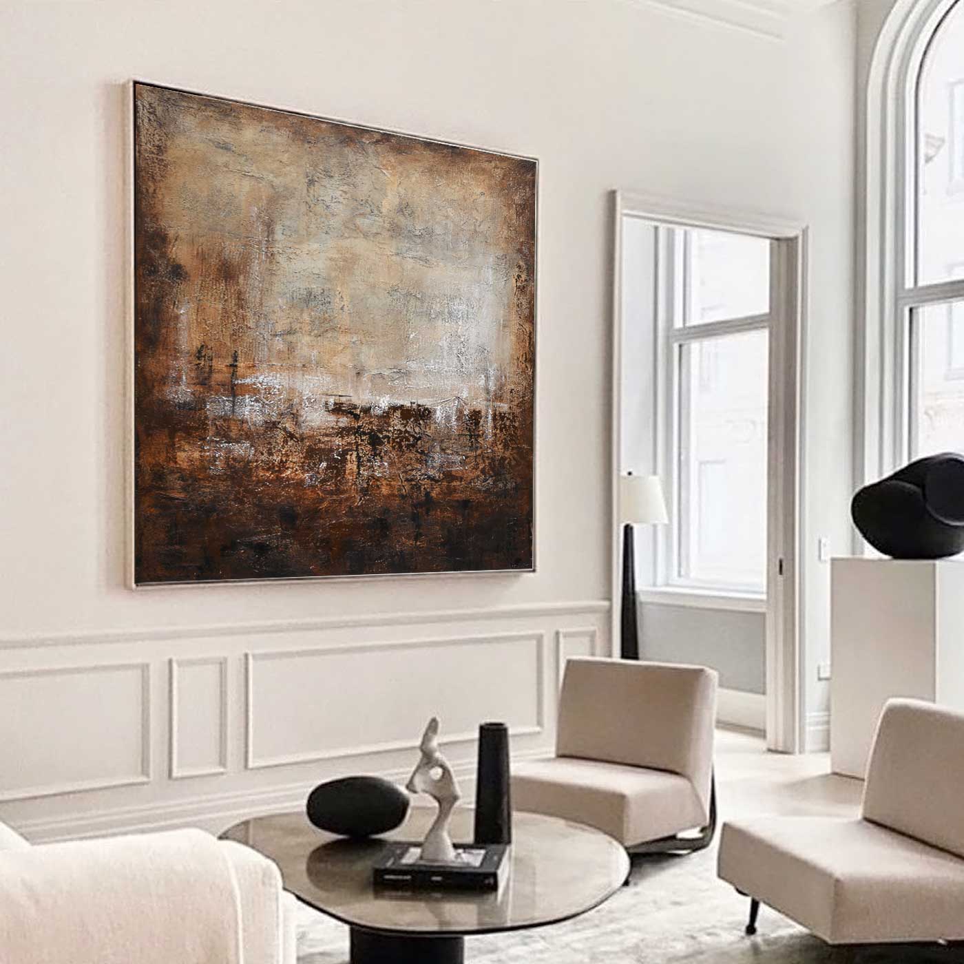 Abstract Painting Deep Brown Wabi Sabi Art For Living Room framed