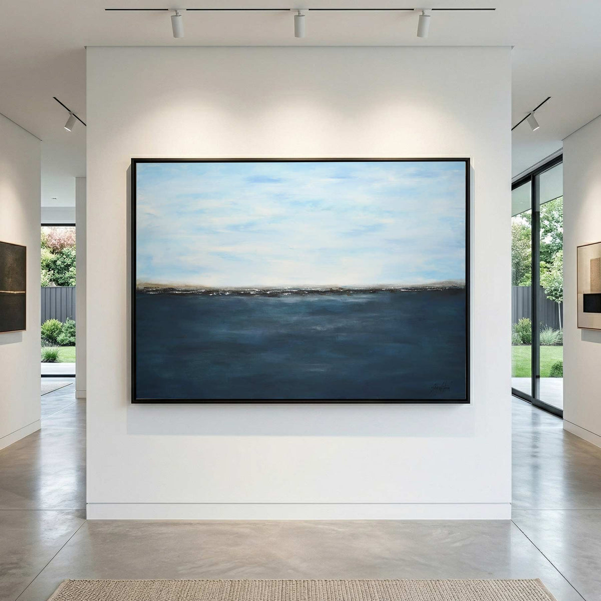 framed Deep Blue Seascape Painting Handmade Art On Canvas American Artist