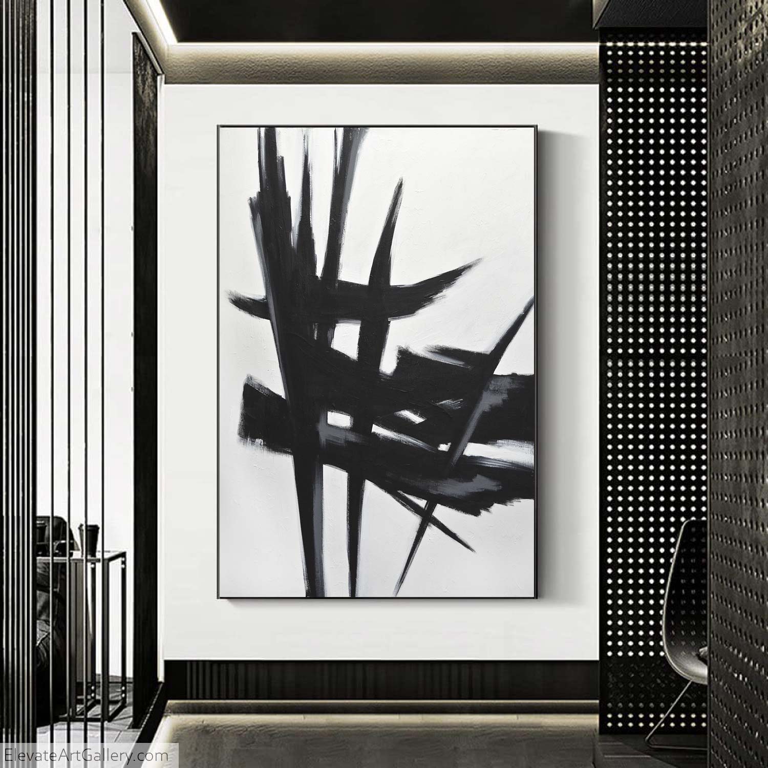 geometric Expressionist Painting Black And White Art Vertical Canvas