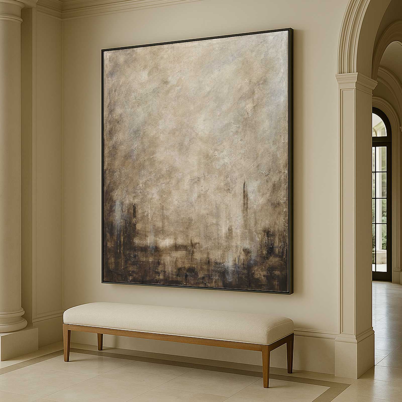 hallway Vertical Earth Tones Painting Textured Wabi Sabi Brown Beige Art