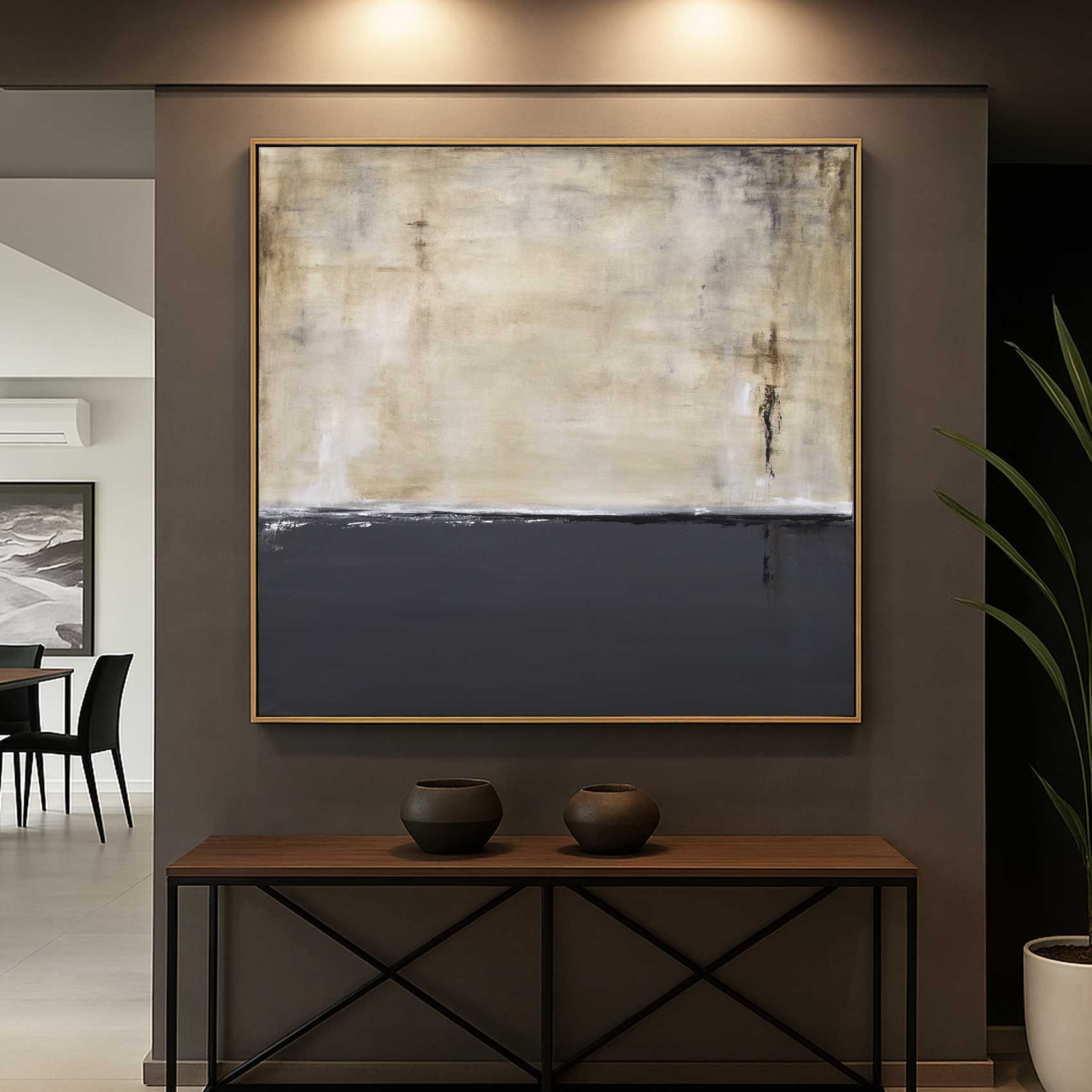 Minimalist Painting Gray Brown Vertical Wall Art Wabi Sabi