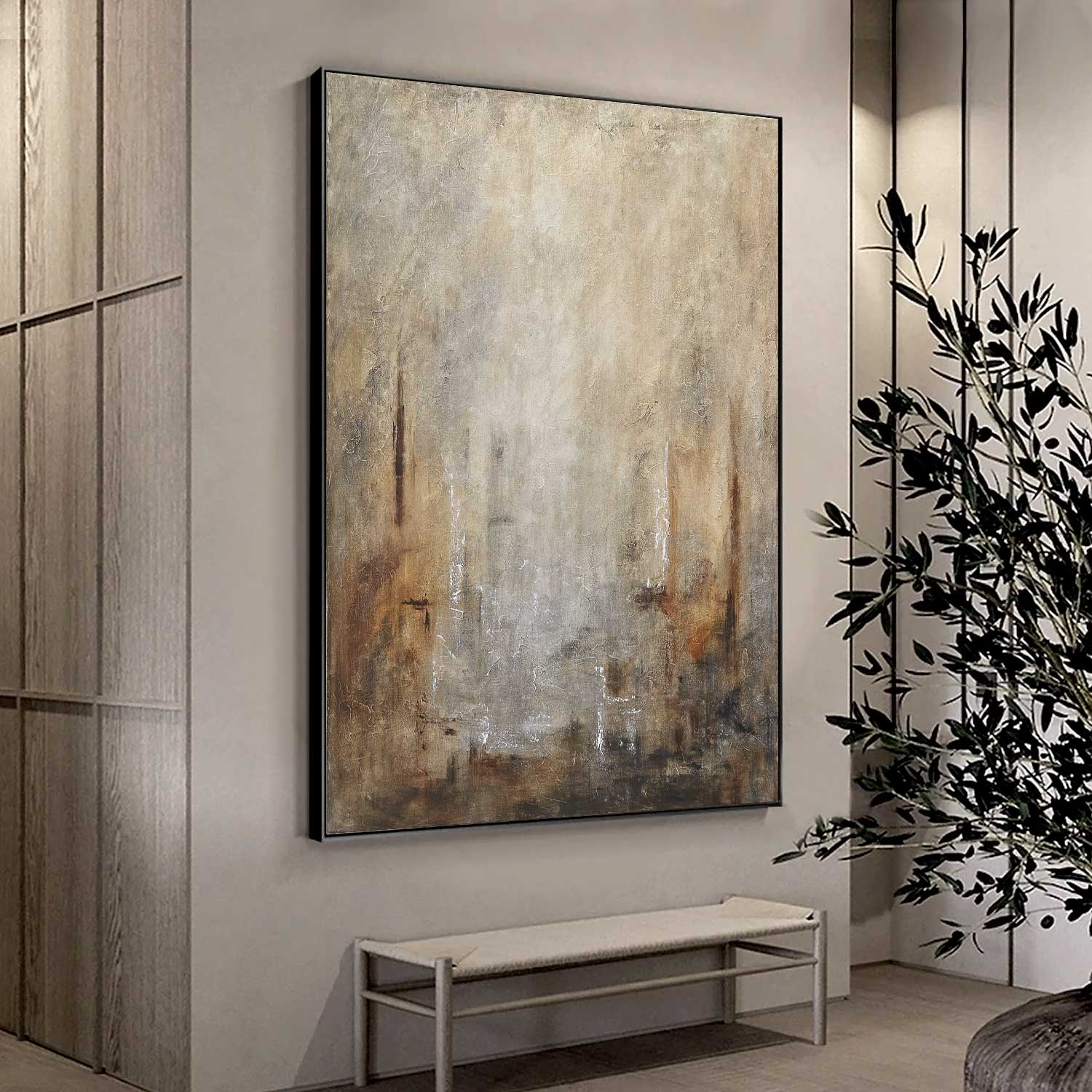 hallway Wabi Sabi Painting Sienna Brown Framed Artwork Handmade U.S.A.