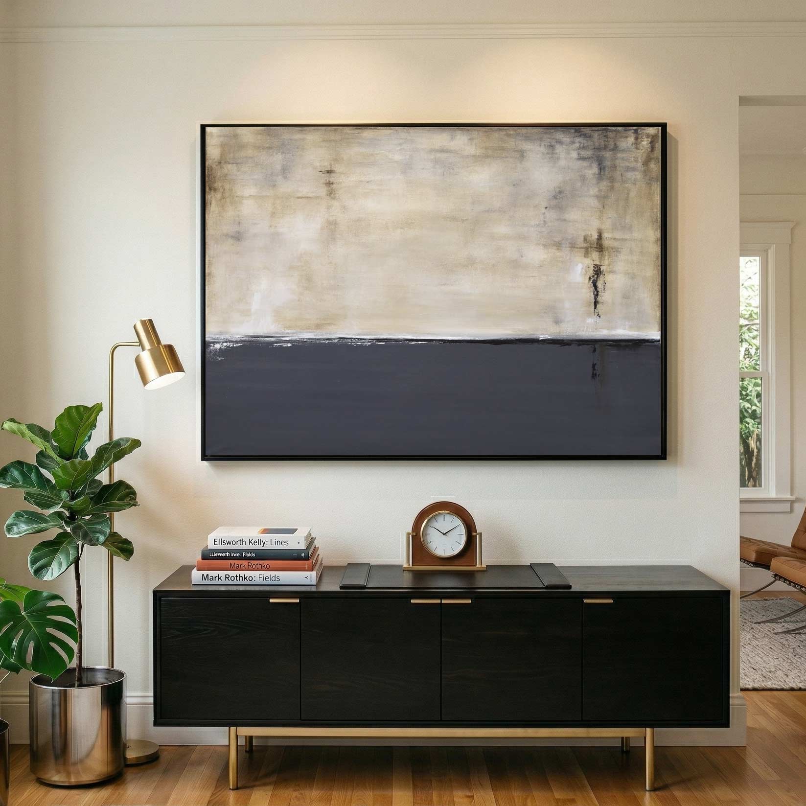 Minimal Gray Brown Art On Canvas Above Couch Modern Abstract office wall