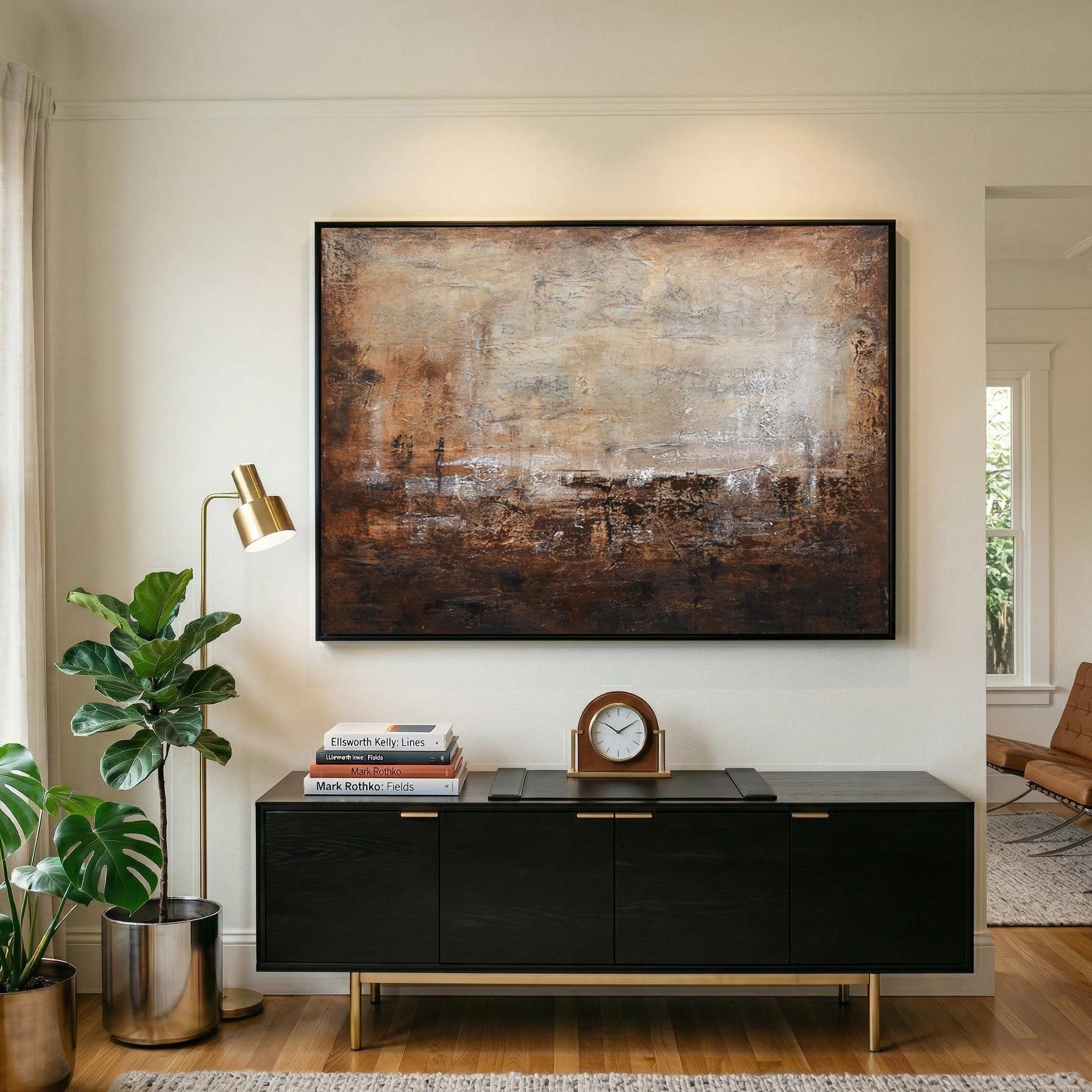 cozy painting brown art in home office