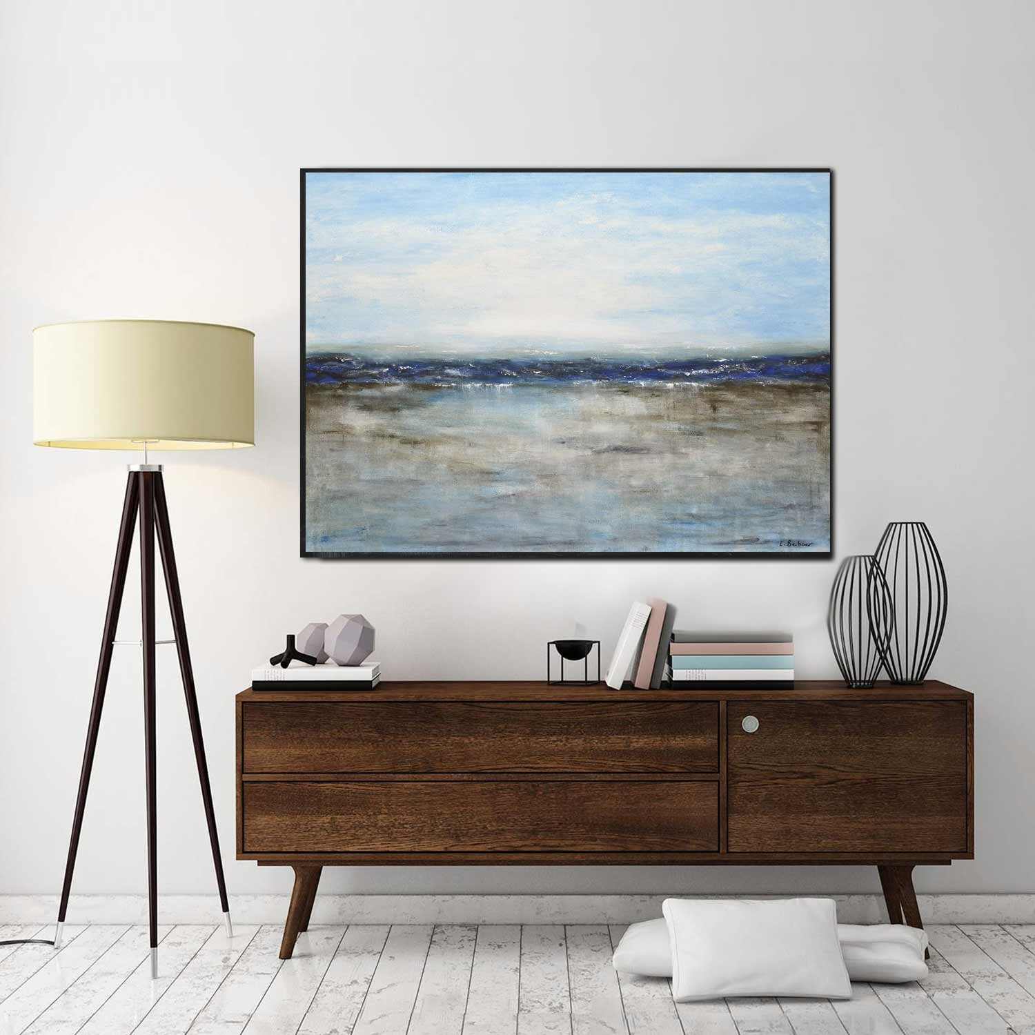 horizon Blue Brown Landscape Seascape Painting On Canvas