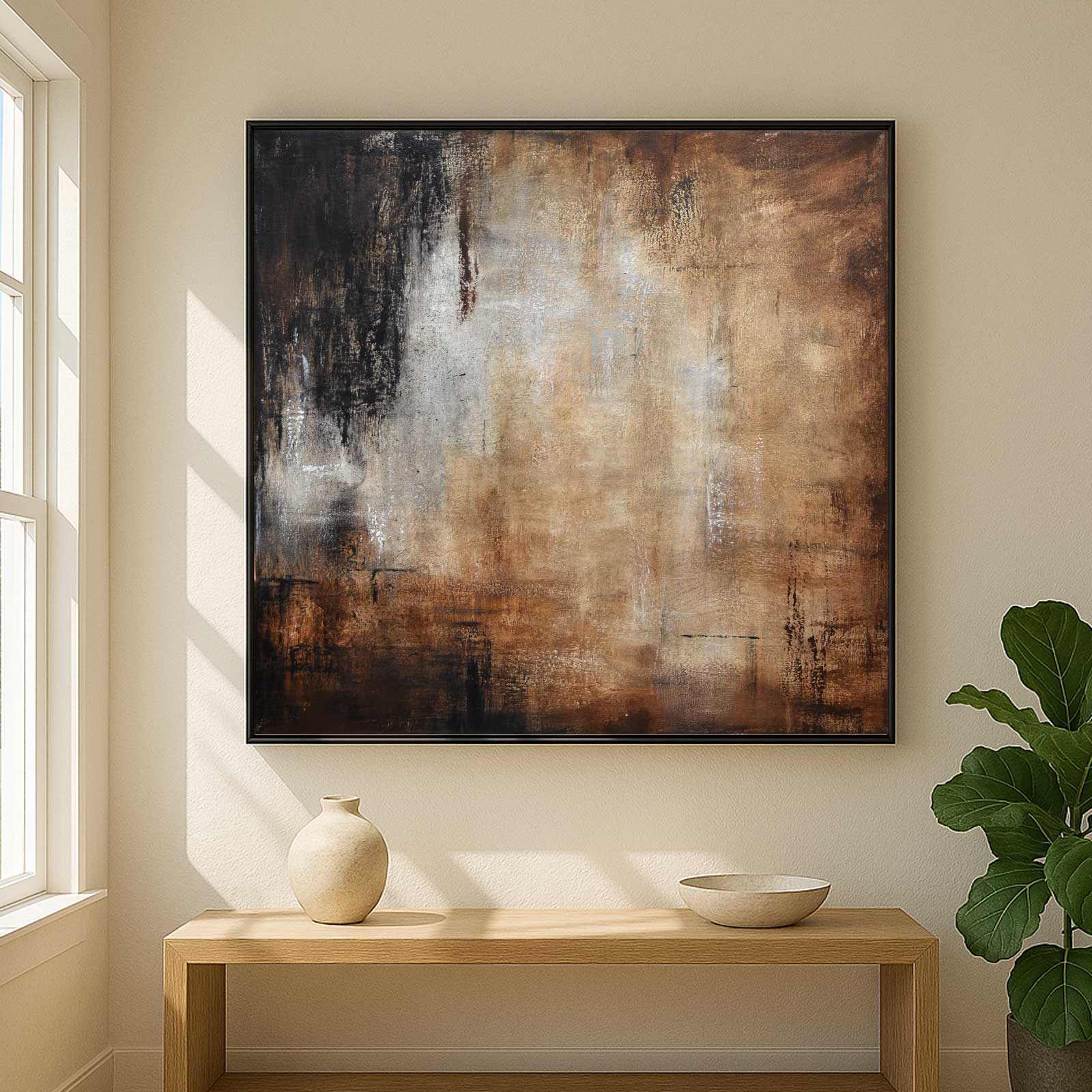 Square Brown Oversized Brown Beige Abstract Painting Wabi Sabi