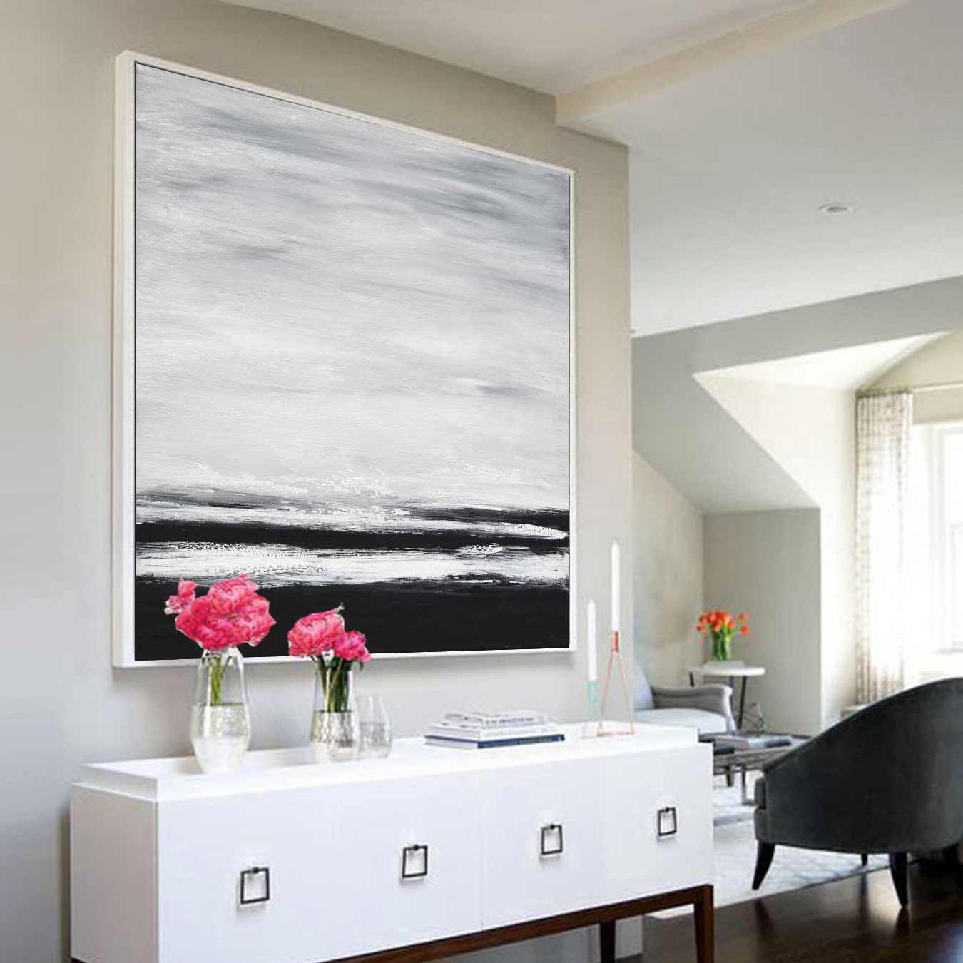 Black White Seascape Landscape Wall Art Canvas