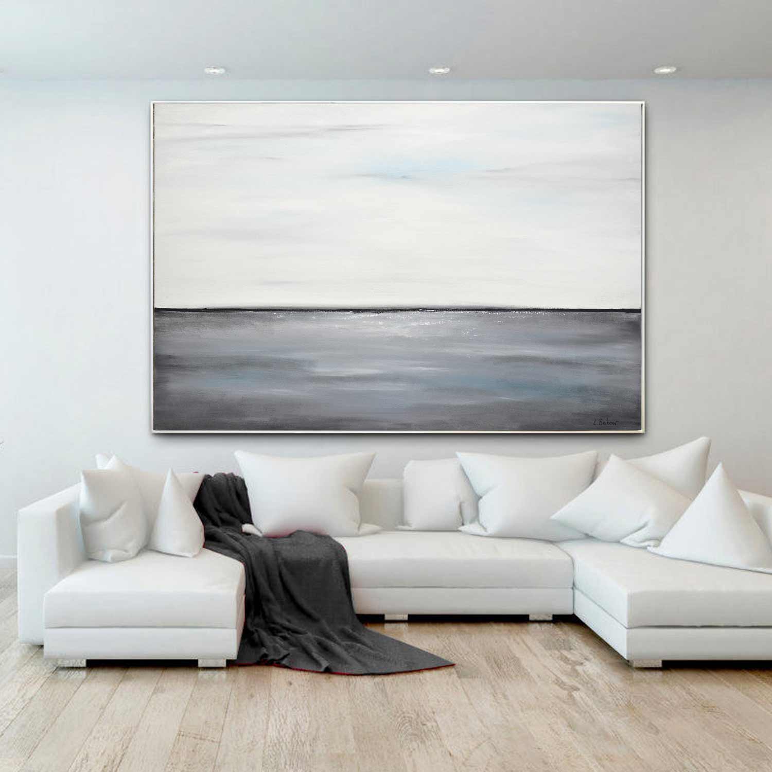 white gray seascape large painting